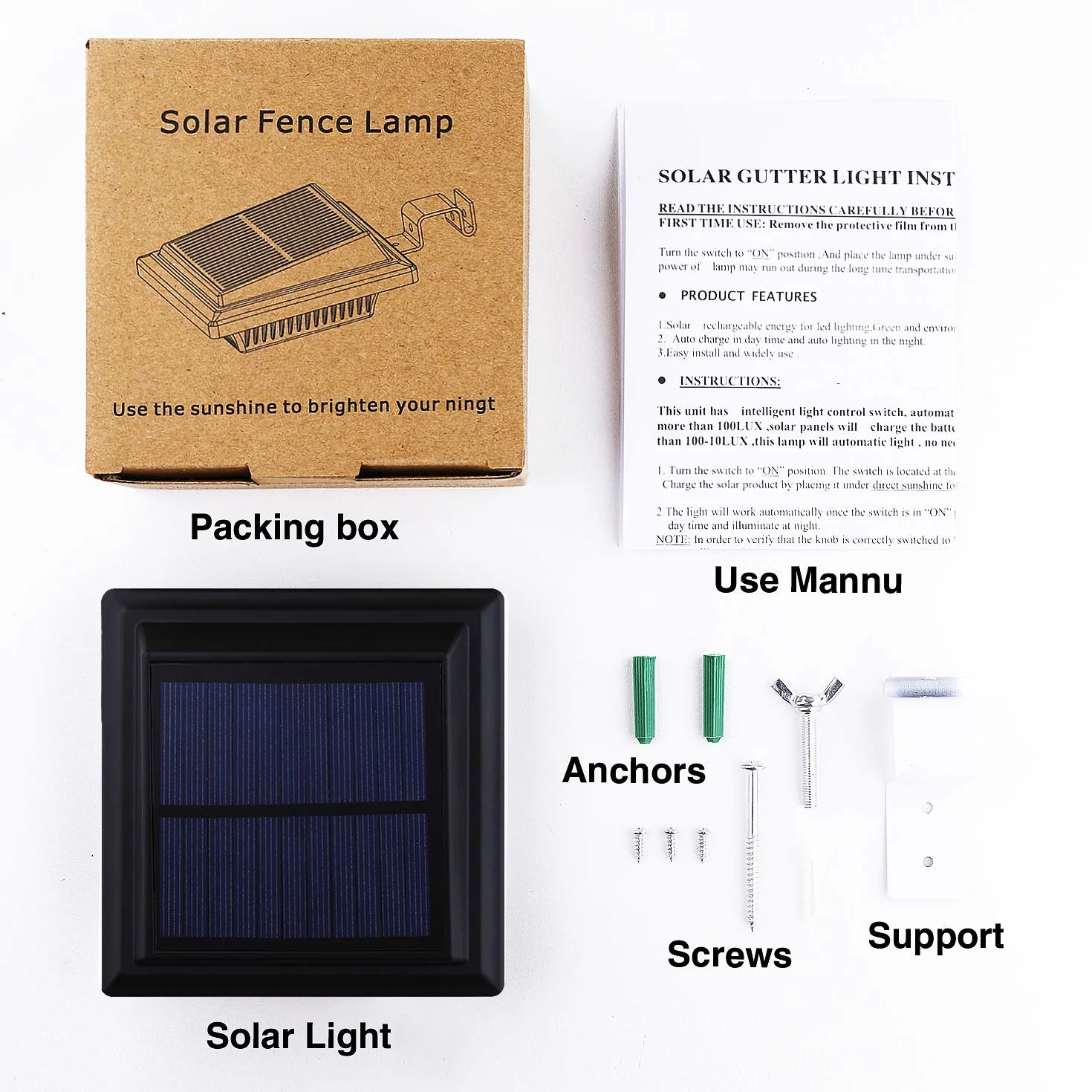 Solarna Lampa LED do Rynny Dachowej, do Użytku na Zewnątrz, 25 Diod LED, Automatyczne Włączanie/Wyłączanie, Kolor Czarny, Zimne Białe Światło (Zestaw 8 Szt.)