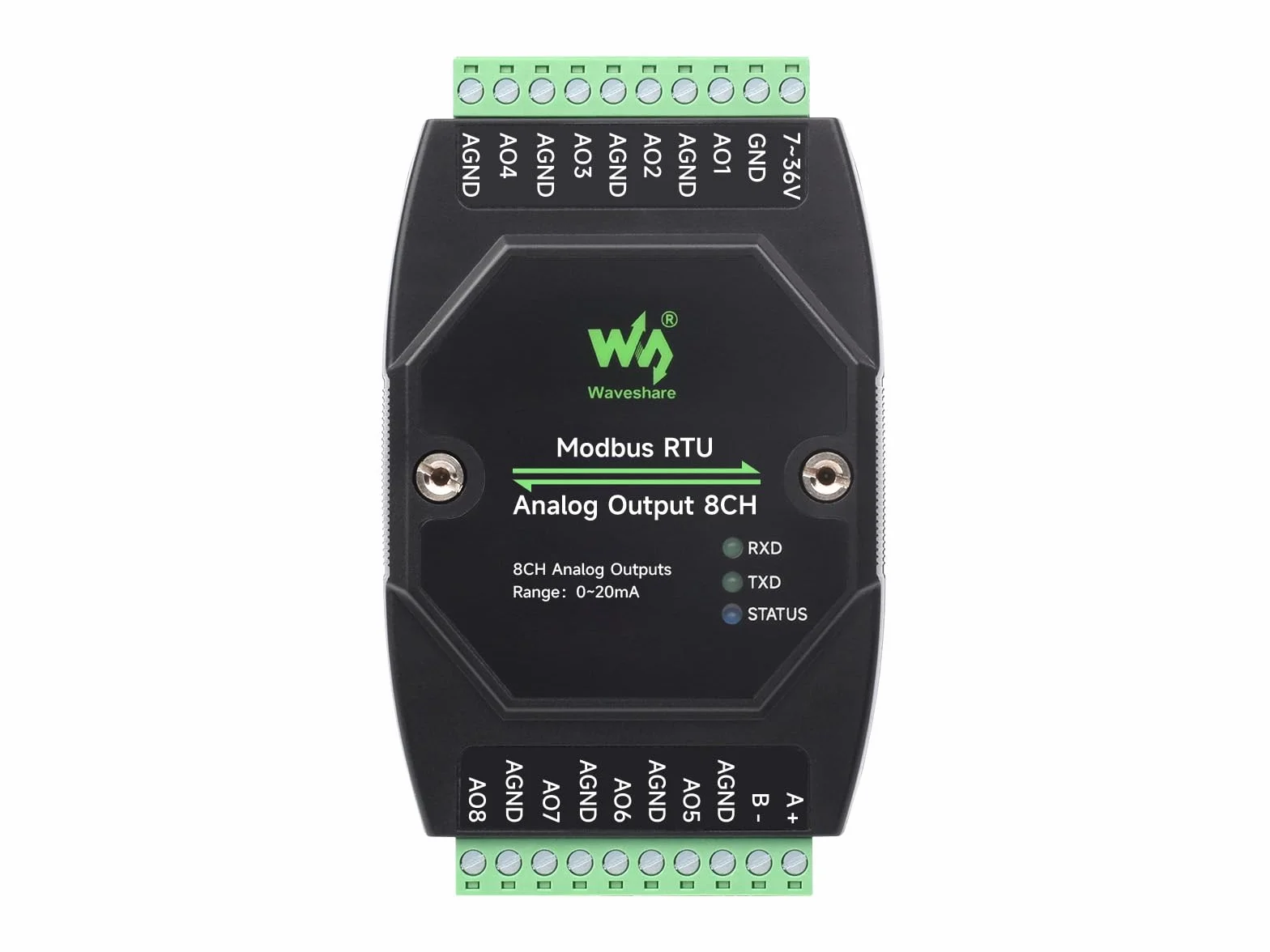 Waveshare Industrial 8-Ch Analog Output Module 12-Bit DA Modbus RTU DC 7-36V