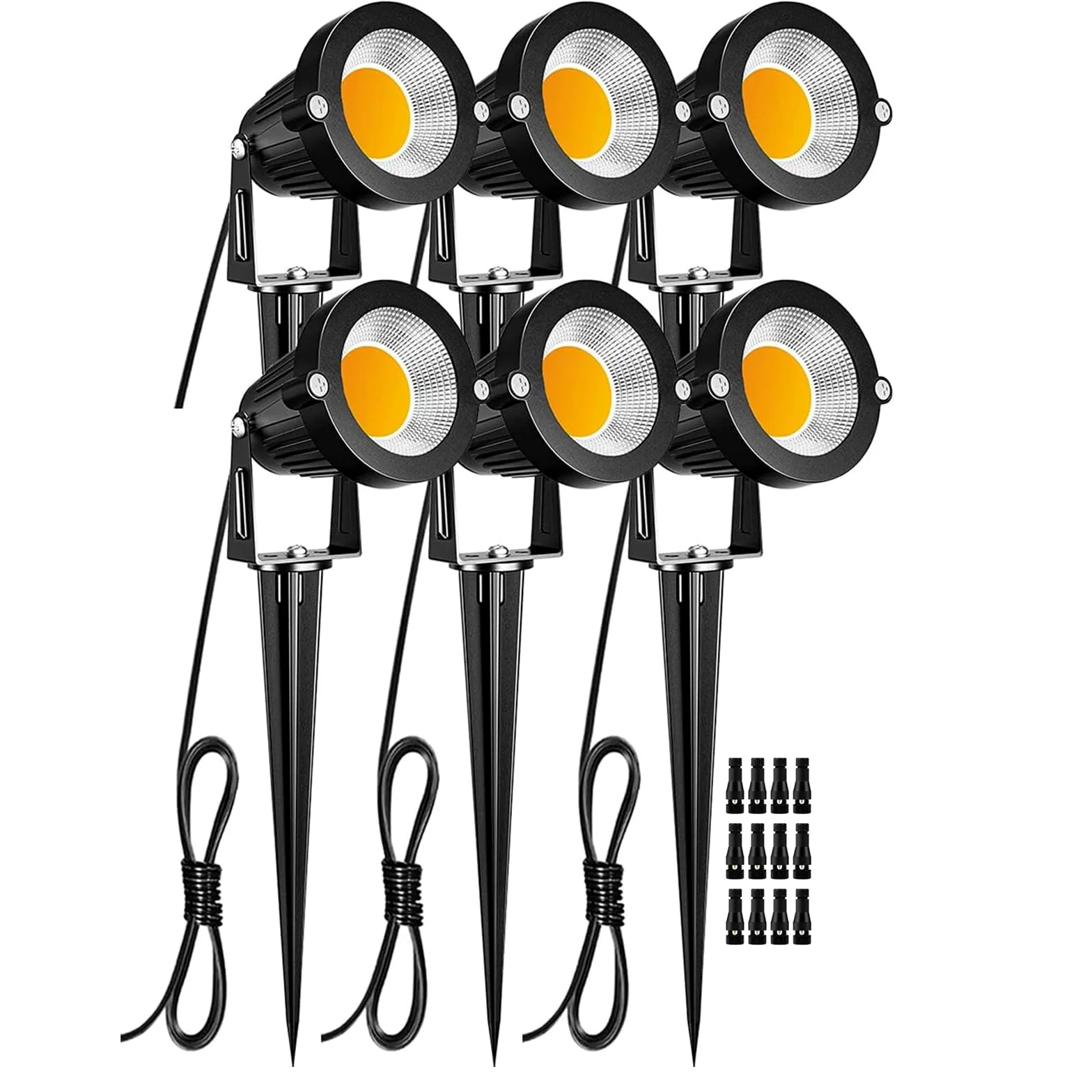 Zuckeo Zestaw 6 reflektorów LED 5 W, 12 V, 24 V, niskie napięcie, COB, oświetlenie ogrodowe, oświetlenie krajobrazowe, niskonapięciowe, na patio, ogród, podjazd, 01-ciepłe białe