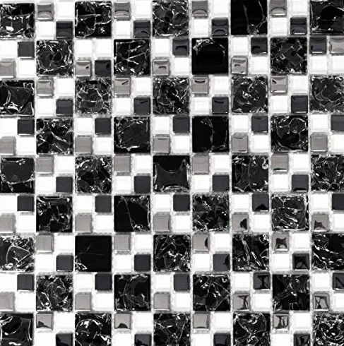 Płytki mozaikowe półprzezroczyste czarne srebrne połączenie mozaiki szklanej Crystal EP czarny przezroczysty srebrny MOS88-k1499_f | 10 mat mozaikowych