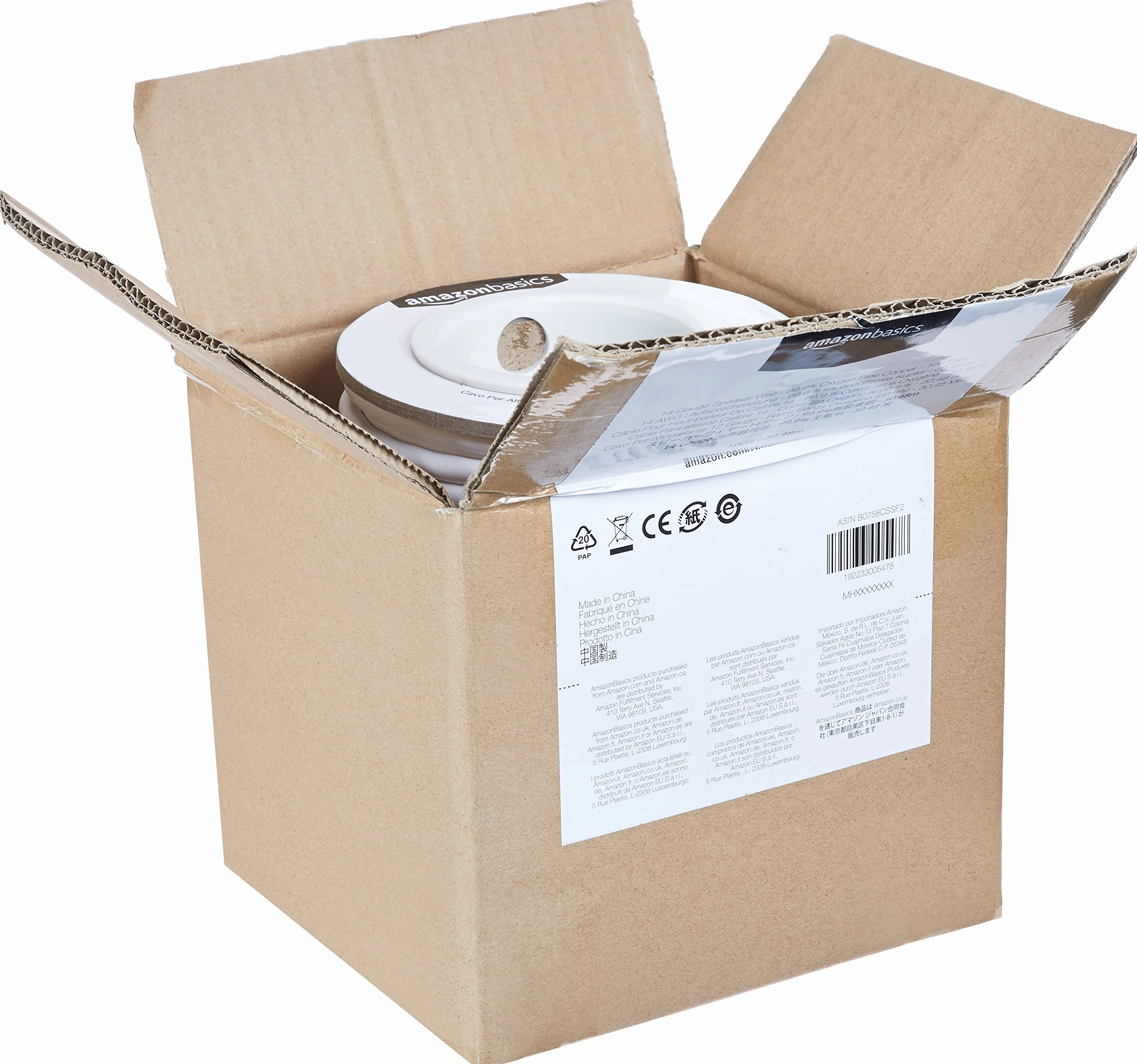 Amazon Basics kabel głośnikowy 14 AWG (1,63 mm), 99,9% miedzi beztlenowej, 30.5 m, biały,