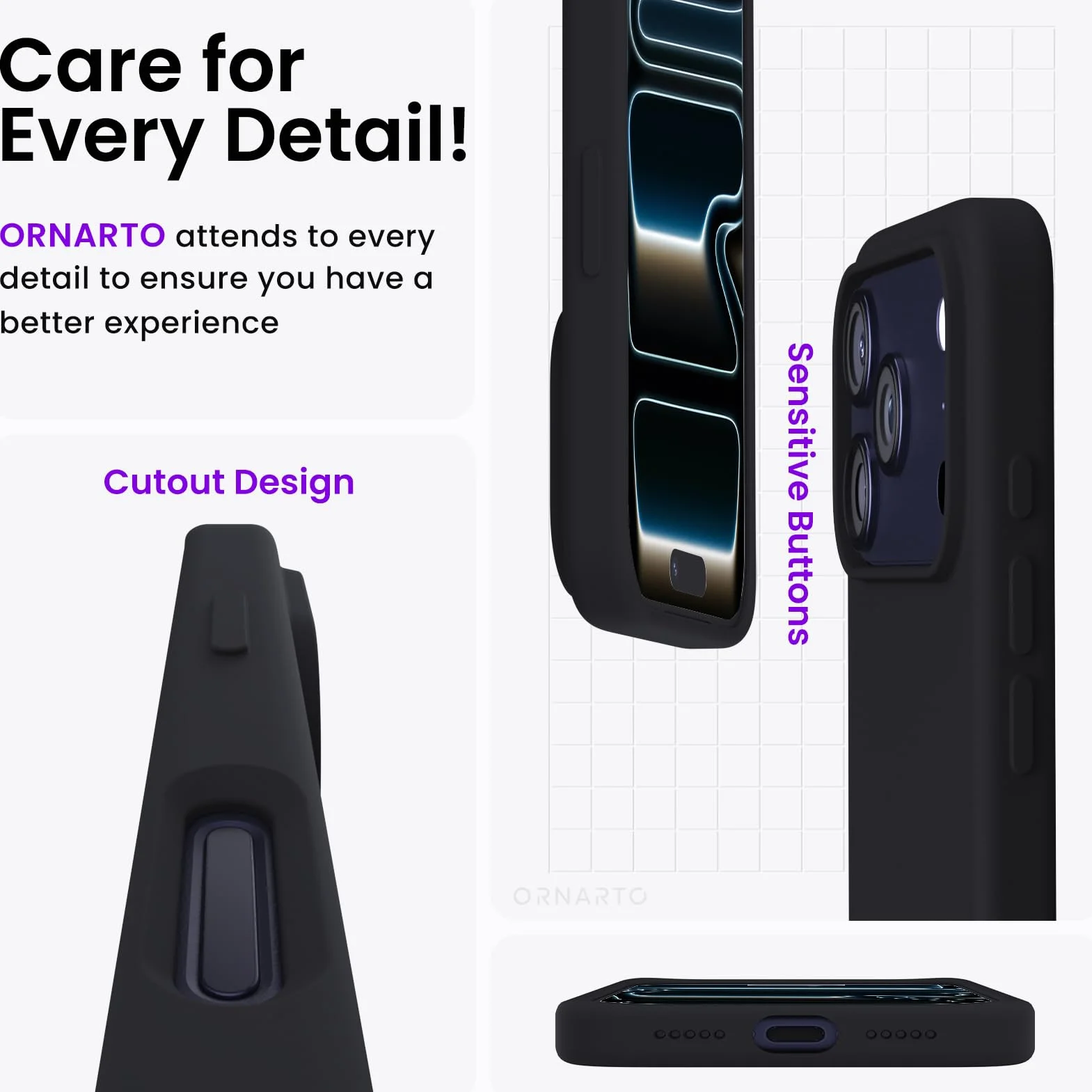 ORNARTO Etui iPhone 17 Pro 6,3 cala silikonowe czarne