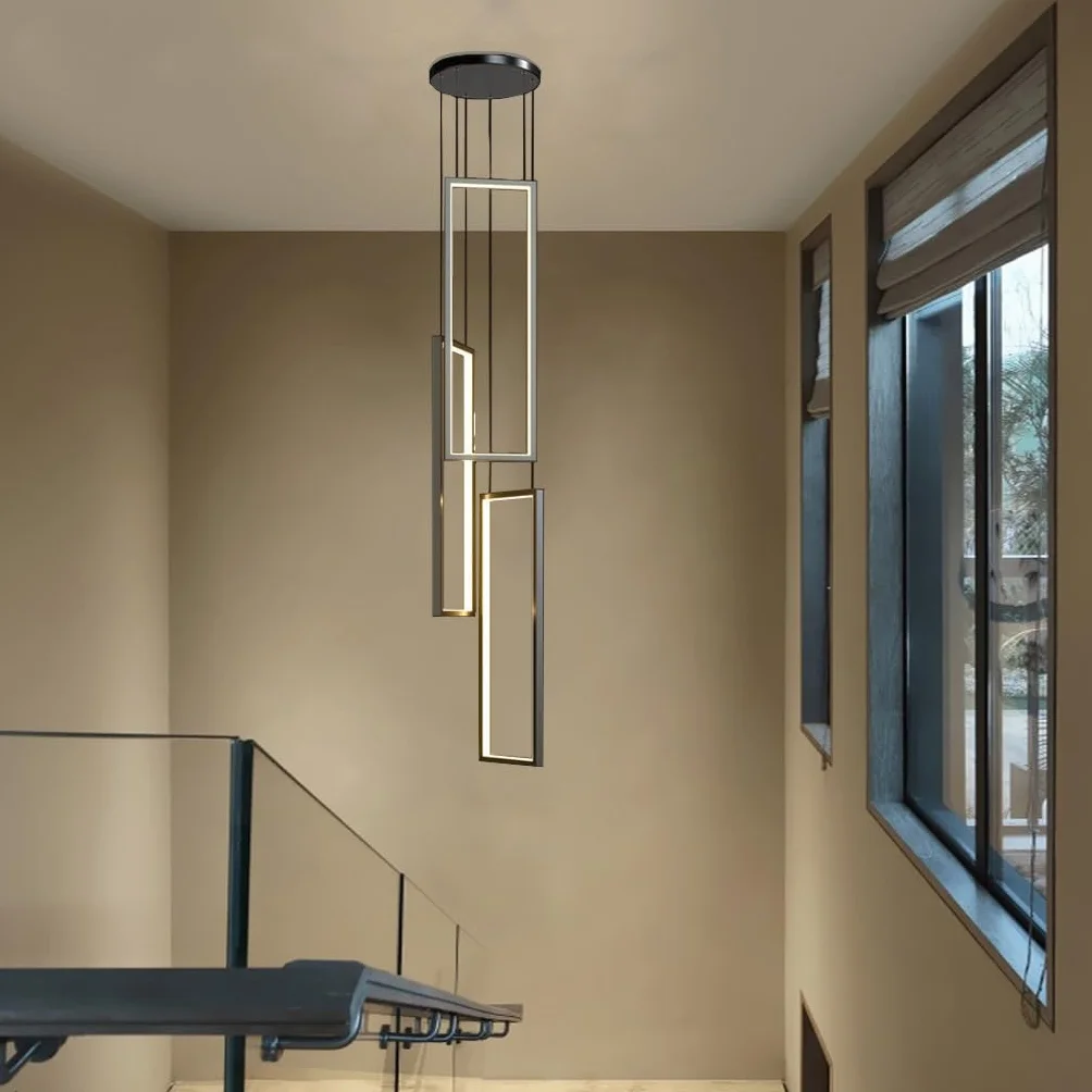 Lampa Wisząca LED Nowoczesna Lampa Wisząca Z Pilotem Zdalnego Sterowania Przyciemniana 100W Regulacją Wysokości Dekoracyjna Żyrandol Do Willi Schodów Salonu Jadalni Sypialni, 3 Świateł