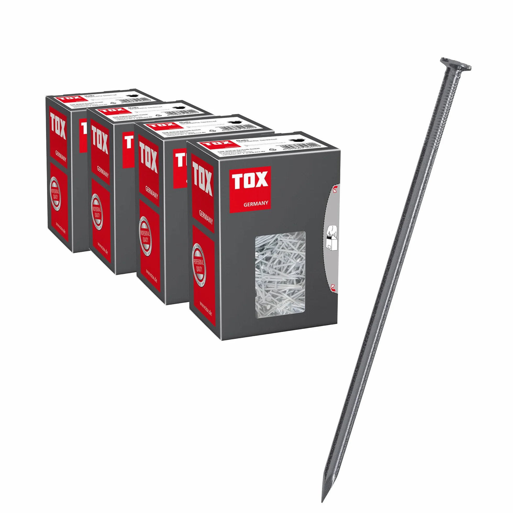 TOX Zestaw gwoździ 4 rozmiary z łbem stożkowym do drewna – 2,2x45/2,5x55/3,1x80/3,4x90 mm, stal surowa, 400 g, 063909006