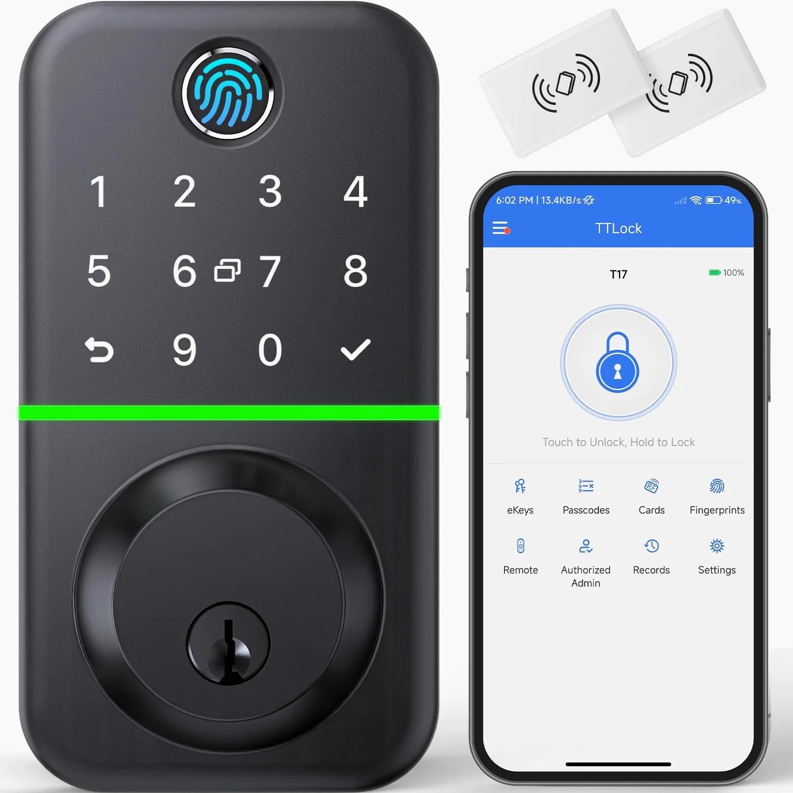 Inteligentny zamek zasuwowy z klawiaturą: zamek do drzwi wejściowych bez kluczyka, blokada odcisków palców do drzwi wejściowych, elektroniczny zamek ze sterowaniem Bluetooth i aplikacją - wodoodporny