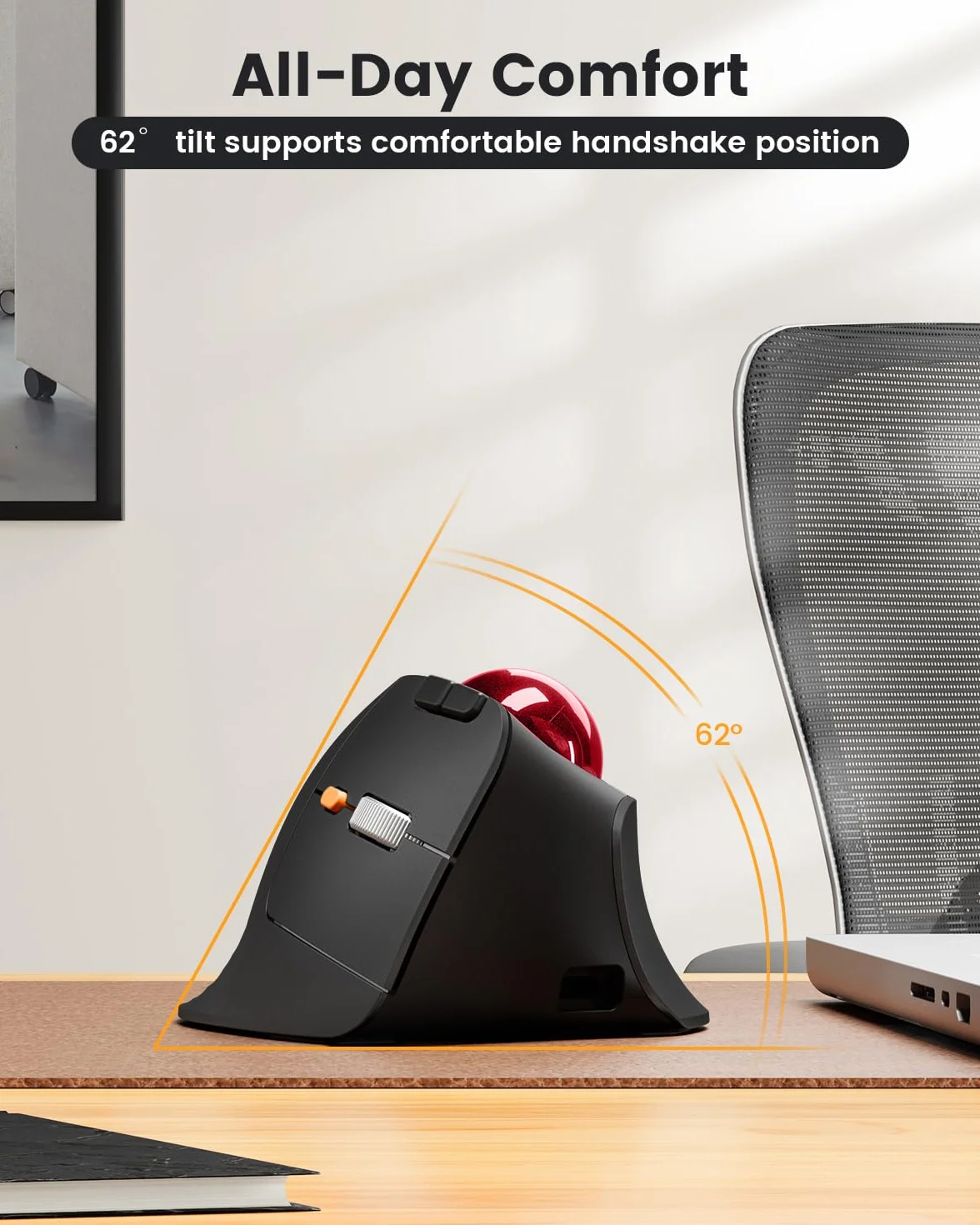 ProtoArc Pionowa bezprzewodowa mysz Trackball - EM05 ergonomiczna mysz kulkowa Bluetooth, 3 połączenia urządzeń do iPada, Maca, Windows PC