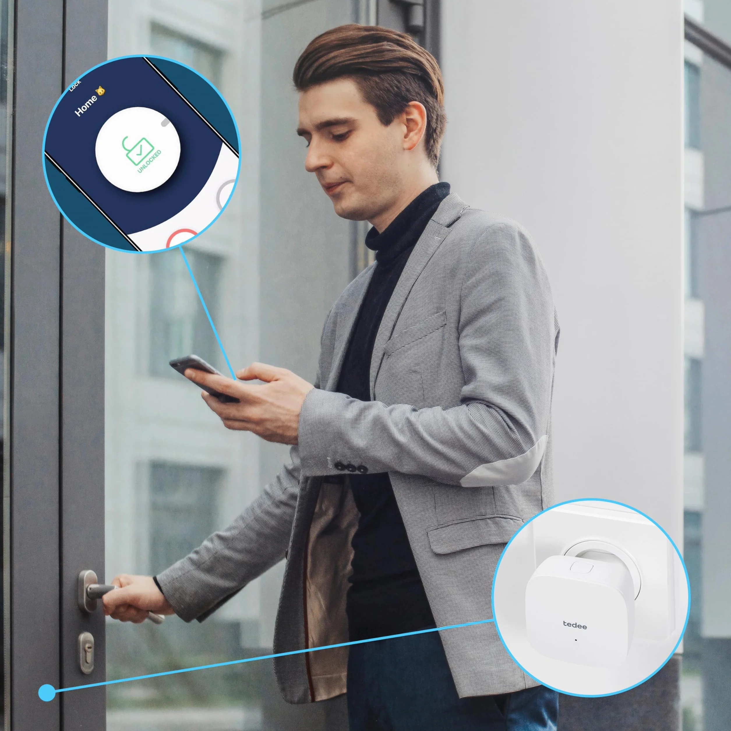 Tedee Most elektroniczny zamek do drzwi, łatwy montaż, sterowanie przez Bluetooth, mostek tedee WiFi umożliwia zdalne otwieranie i zamykanie | iPhone i Android, Smart Home (wtyczka EU)