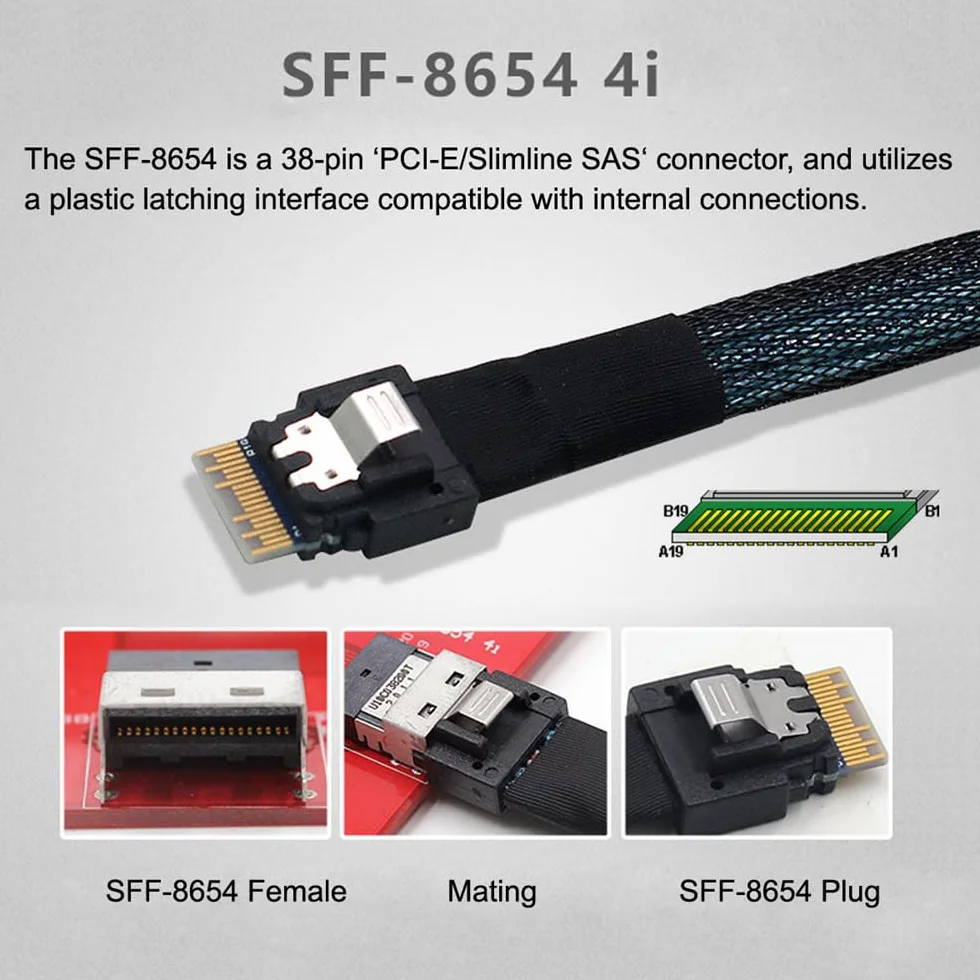 Przedłużacz PCI-E 5.0 Mini Cool Edge IO MCIO 38Pin męski SFF-8654 Slimline 4X 50 cm