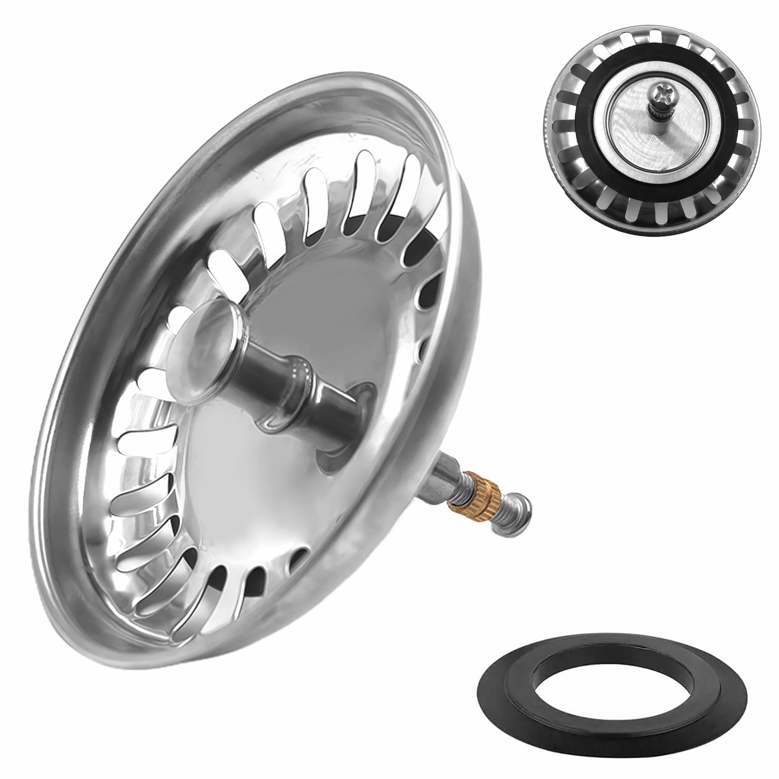 Ø 79 mm Korek do zlewu kuchennego o wysokości 79 mm, przepełniony lub przesunięty ze stalowymi zaślepkami do zlewu kuchennego, filtr do zlewu kuchennego, regulacja wysokości, do łapacza włosów