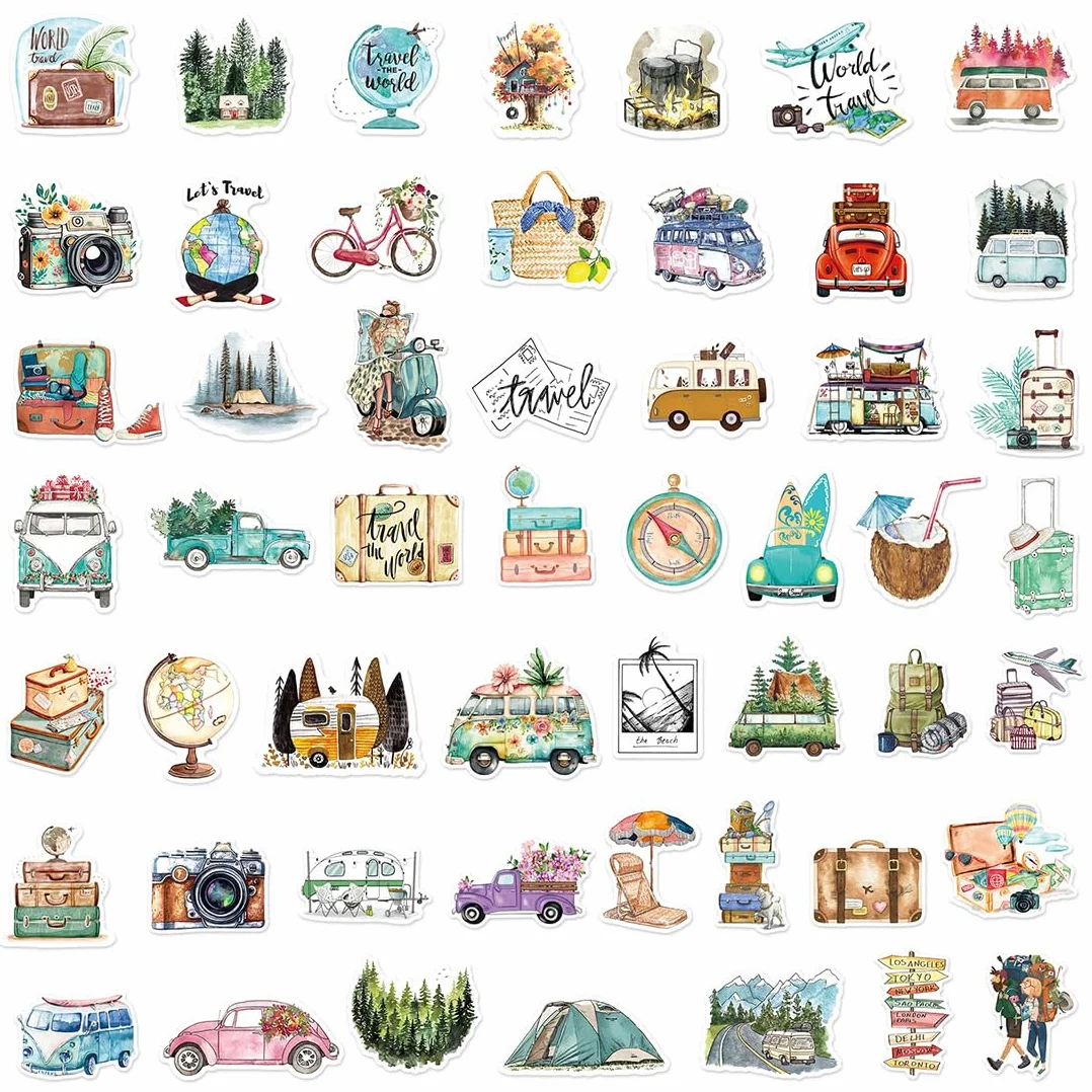 100 naklejek podróżnych, naklejki na dziennik podróży i albumy, wodoodporne naklejki estetyczne, dekoracyjne do scrapbookingu i notatnika
