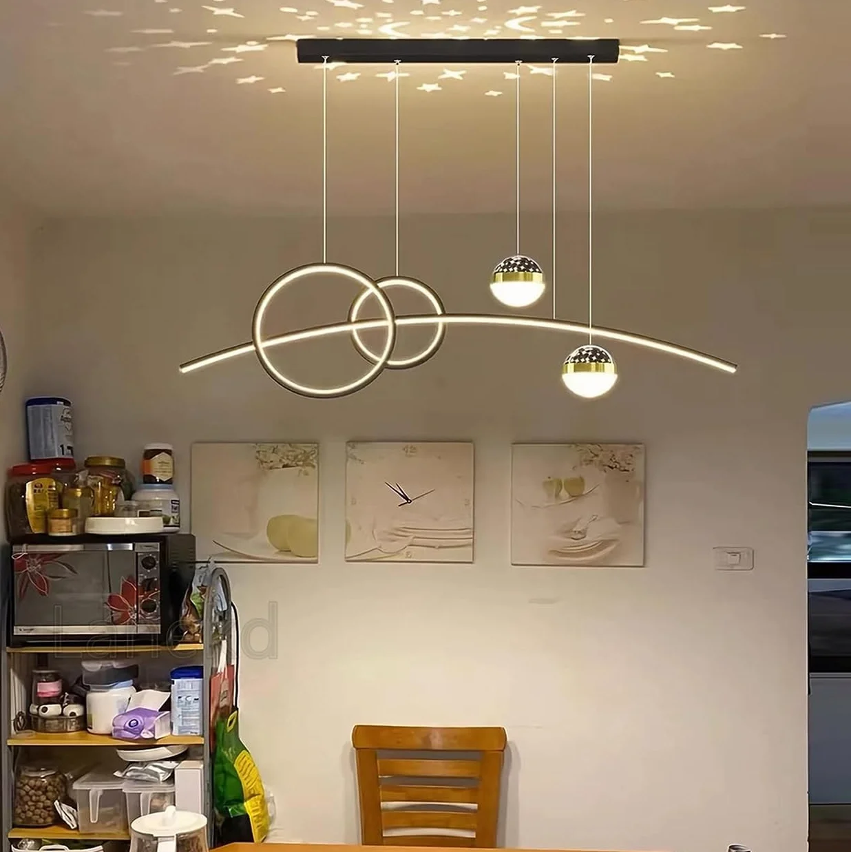 Lanekd Lampa wisząca LED, ściemniana, 45 W, do jadalni, jadalni, salonu, kuchni, wisząca, nowoczesny pierścień, designerski żyrandol z pilotem zdalnego sterowania (czarna, dł. 100 cm)