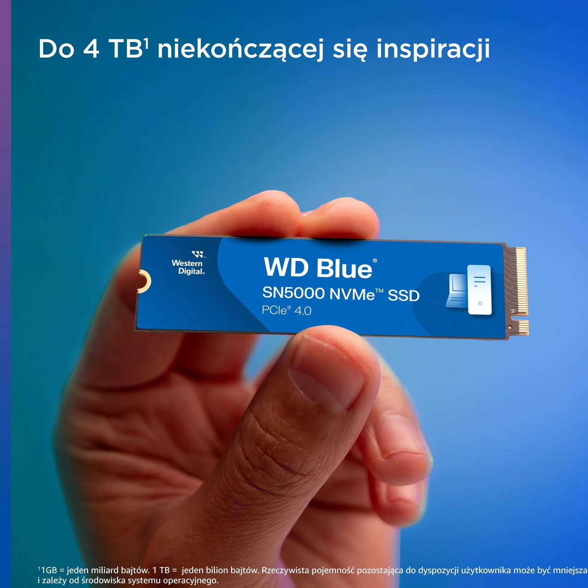WD Blue SN5000 NVMe SSD 1TB (M.2 2280, prędkość odczytu do 5150 MB/s, PCIe Gen4, technologia nCache, bezpłatne oprogramowanie do migracji danych Acronis True Image)