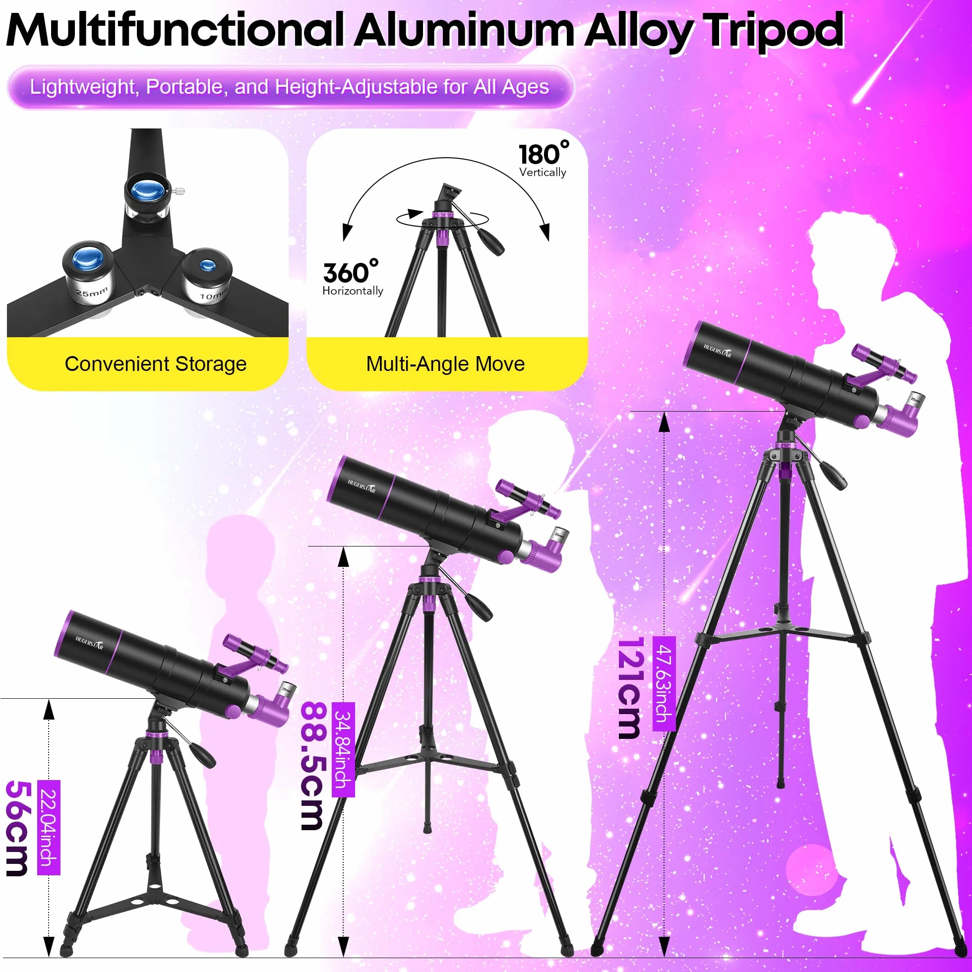 HUGERESTAR Teleskop Astronomiczny 90/550mm Refraktorowy dla Dorosłych i Dzieci