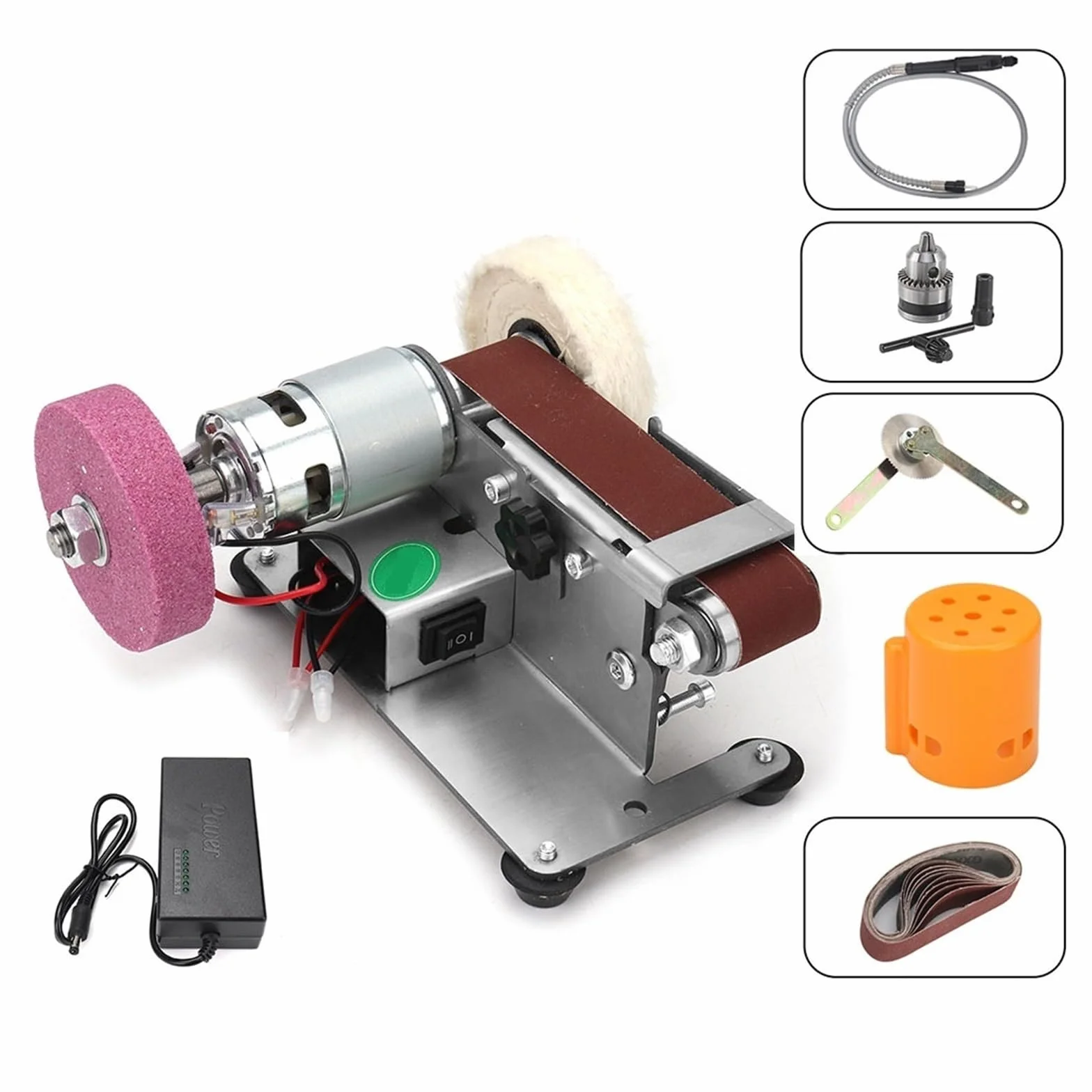 Polerka, szlifierka oscylacyjna, Mini elektryczna szlifierka taśmowa DIY szlifierka polerska wielofunkcyjna szlifierka taśmowa szlifierka krawędzie tnące Sharpene do szlifowania, polerowania(Set2)