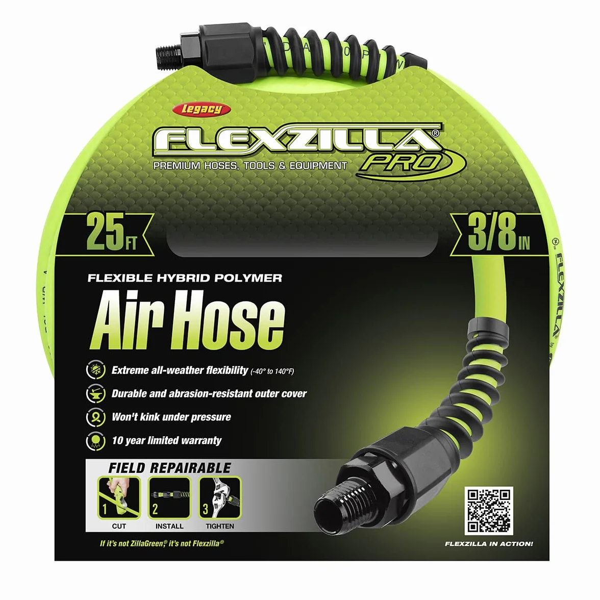 Flexzilla HFZP3825YW2 Pro wąż powietrzny, złączki 1/10.2 cm MNPT, 3/20.3 cm (cale) x 25' (stopy)