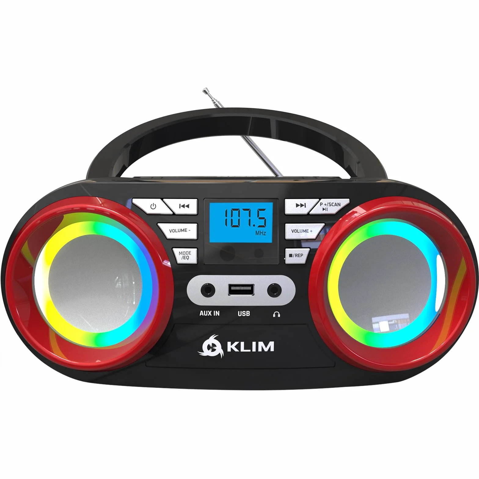 KLIM Boombox B3 Przenośny Odtwarzacz CD - Nowość 2024 - Radio FM, Bluetooth, USB, MP3, Tryb Przewodowy i Bezprzewodowy z Bateriami do Ładowania, Obiektyw Laserowy