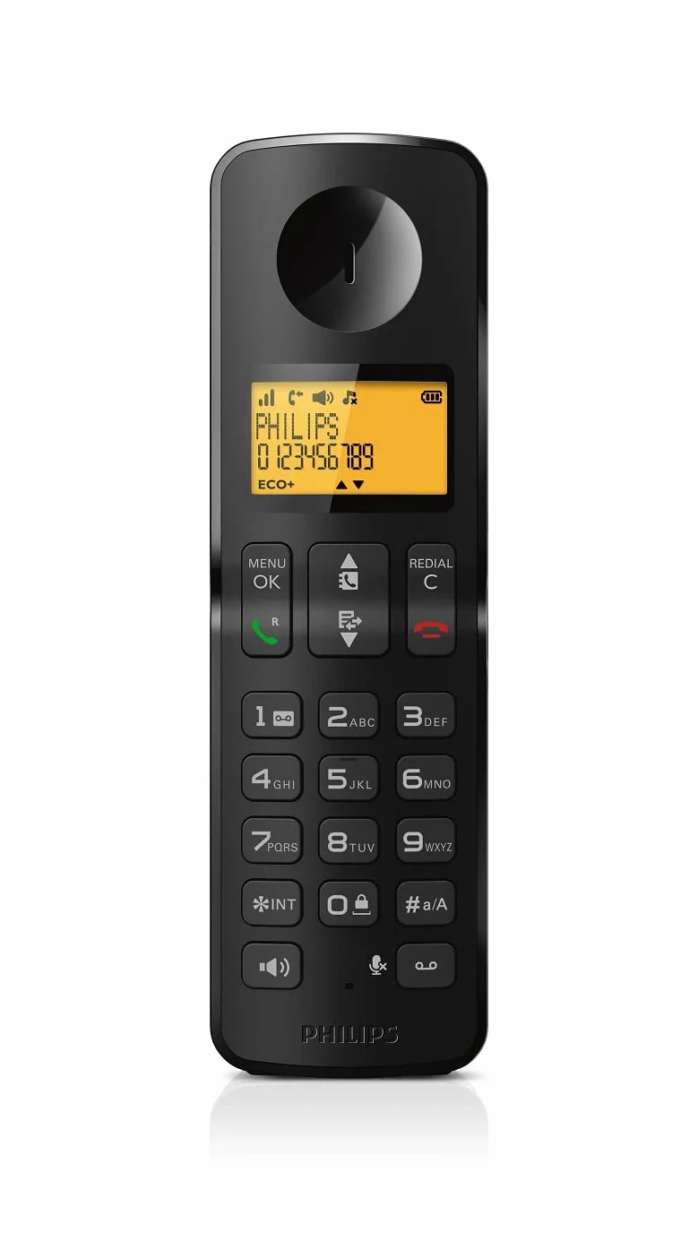 PHILIPS Telefon bezprzewodowy D2651B/01 Dom Single - Telefon stacjonarny z automatyczną sekretarką - Ekran 1'6 cala - Kalendarz - Rozpoznawanie Numerów - Szeroki zasięg - Czarny
