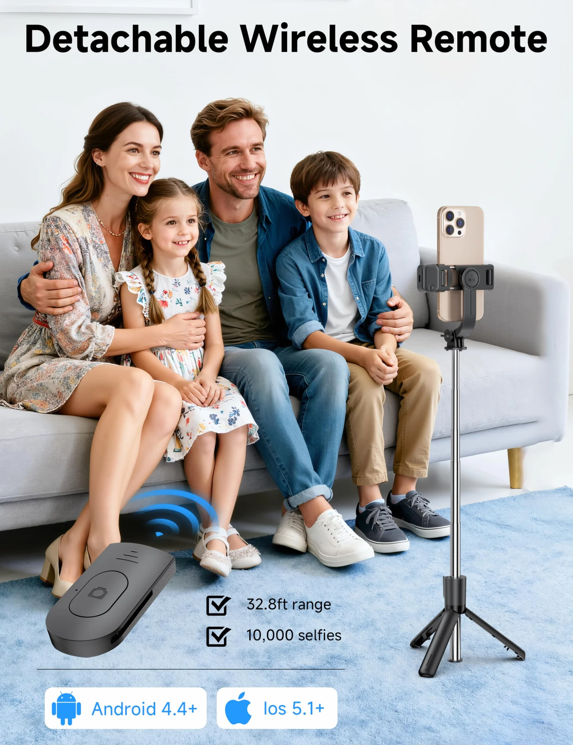Mini statyw podróżny do selfie z lampką, wysuwany kij z pilotem do iPhone'a