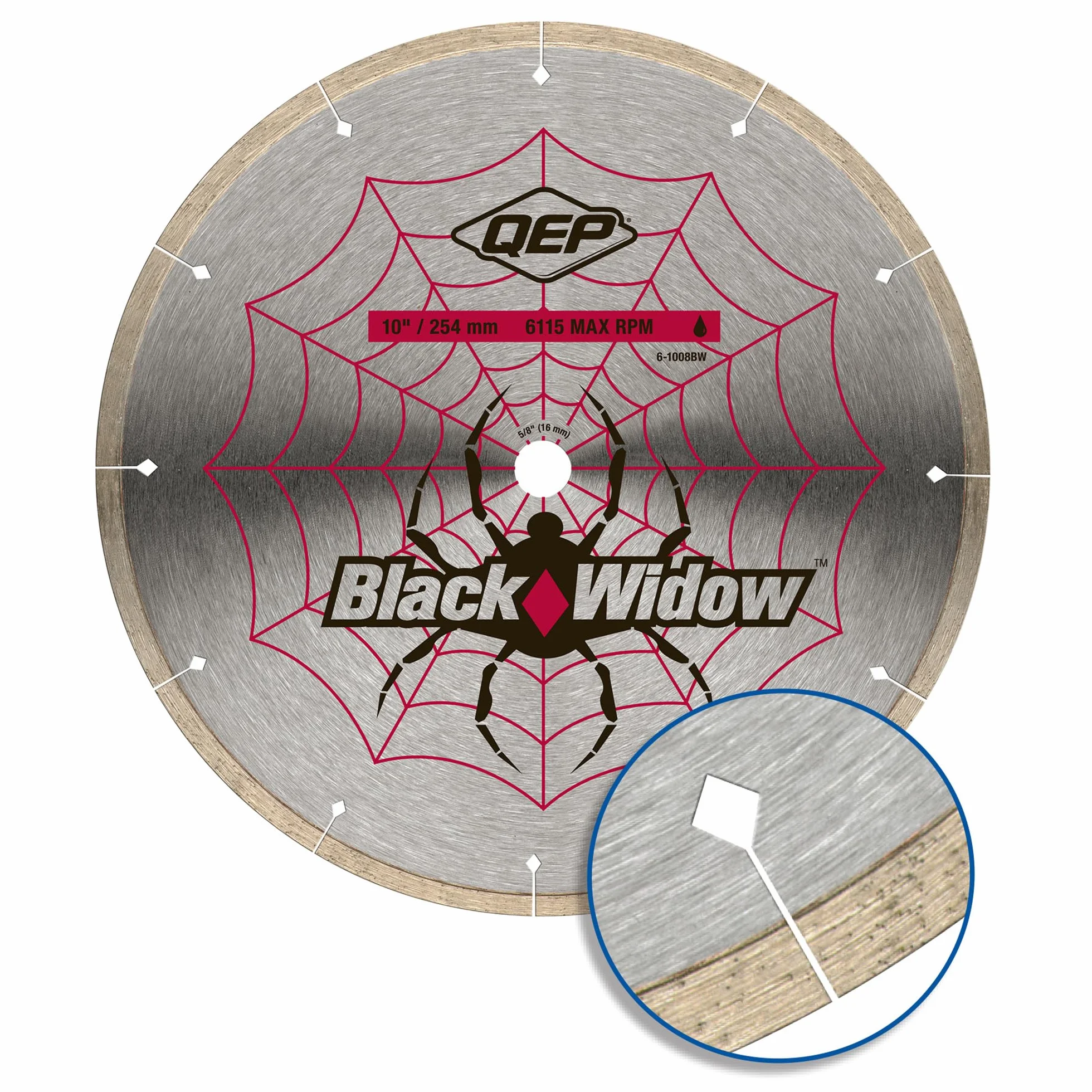 QEP 6-1008BW 25,4 cm czarna wdowowa mikrosegmentowa krawędź diamentowa ostrza, 15 cm altana, cięcie na mokro, maks. 6115 obr./min