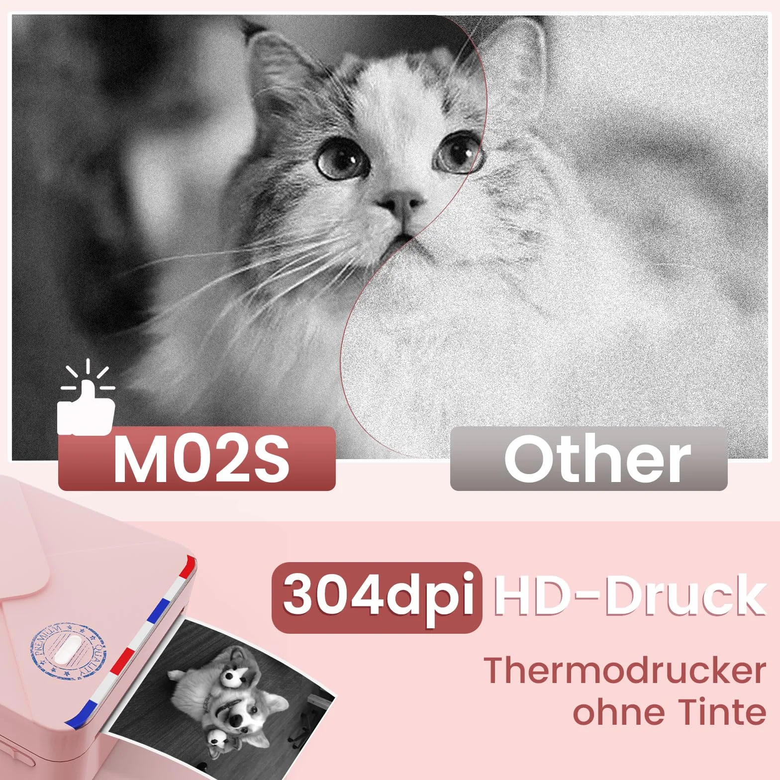 Mini Drukarka Termiczna Bluetooth M02S, Drukarka Fotograficzna do Smartfona, Kieszonkowa