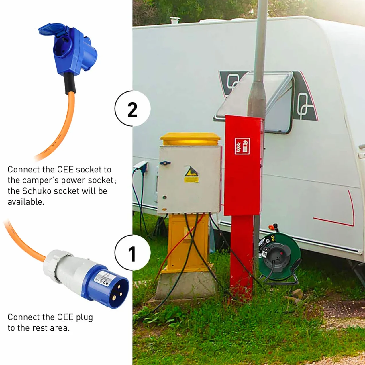 Electraline 49208 Gumowy przedłużacz elektryczny z 25-metrowym bębnem kablowym do samochodu, kempingu, przyczepy kempingowej, z podwójnym 1 wtykiem CEE + 1 Schuko, H07RN-F 3G2,5 mm IP44, Zielony
