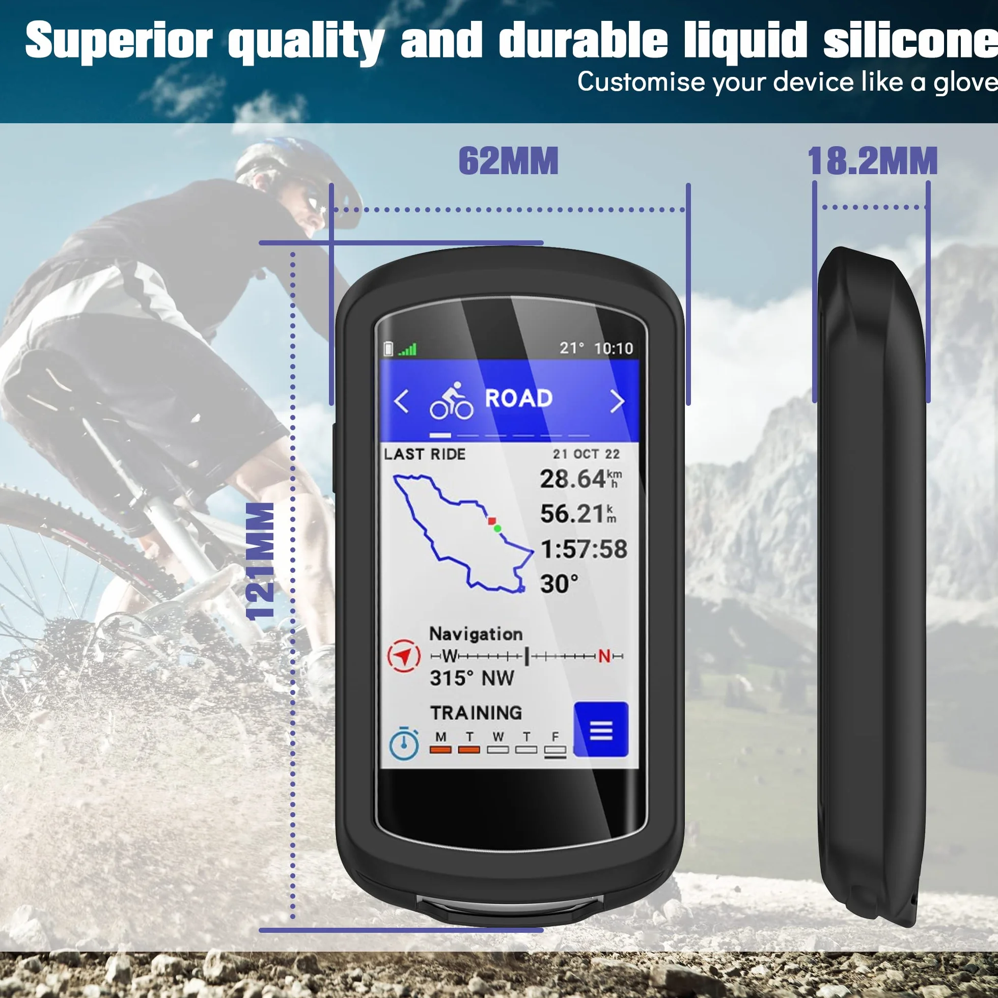 Silikonowe etui do Garmin Edge 1040 z 2 foliami ochronnymi ze szkła hartowanego, czarne