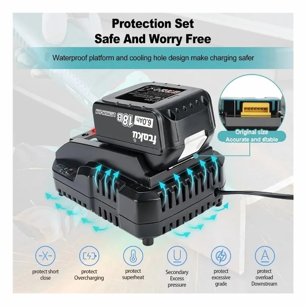 Ładowarka litowo-jonowa DC18RC 3A kompatybilna z Makita 18V 14.4V BL1860B,BL1850B,BL1840,BL1830,BL1820,BL1415,BL1440 ładowarka do elektronarzędzi(US)