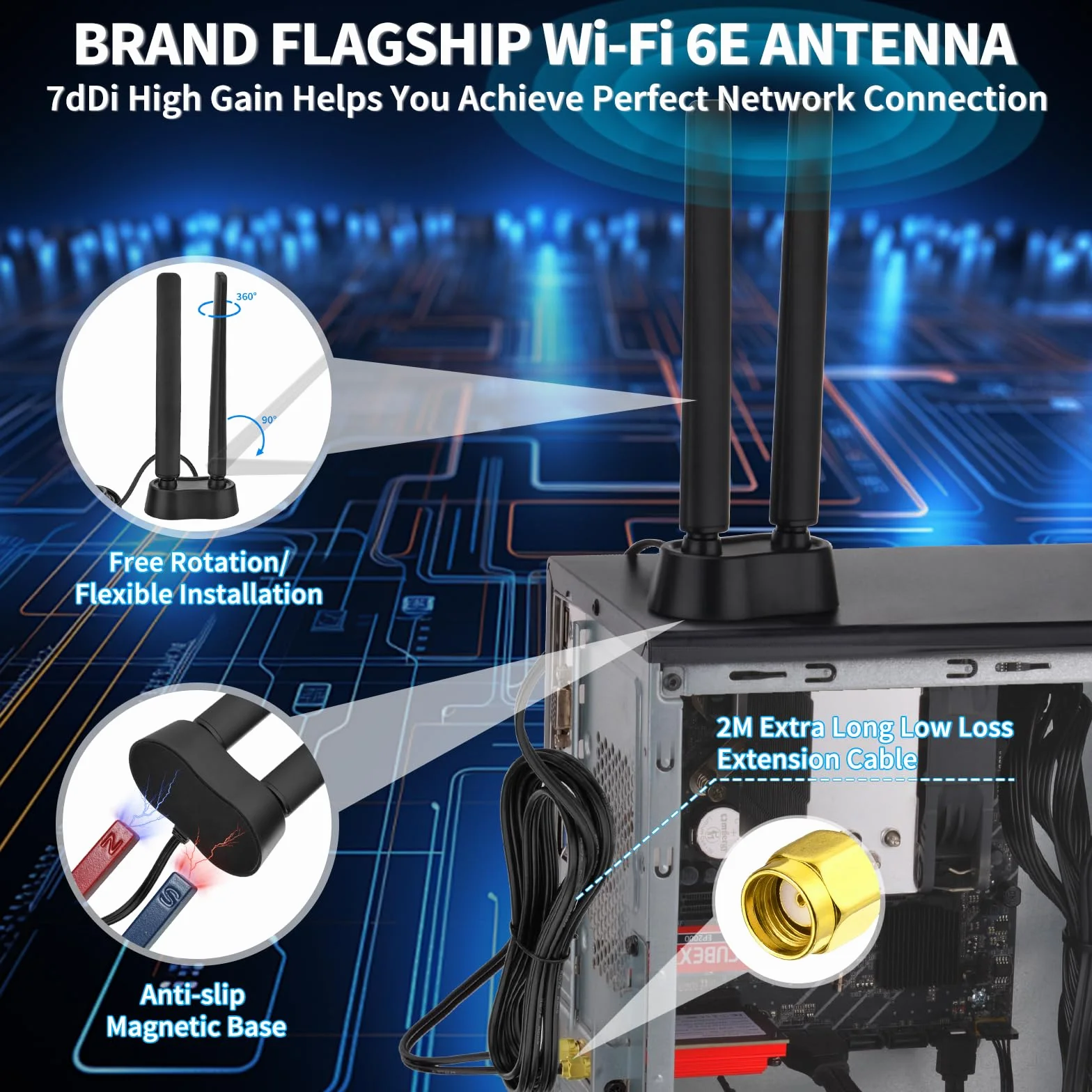 Eightwood Antena WiFi 6E 2,4/5/5,8/6 GHz trójpasmowa wzmacniacz sygnału WLAN podstawa magnetyczna RP-SMA