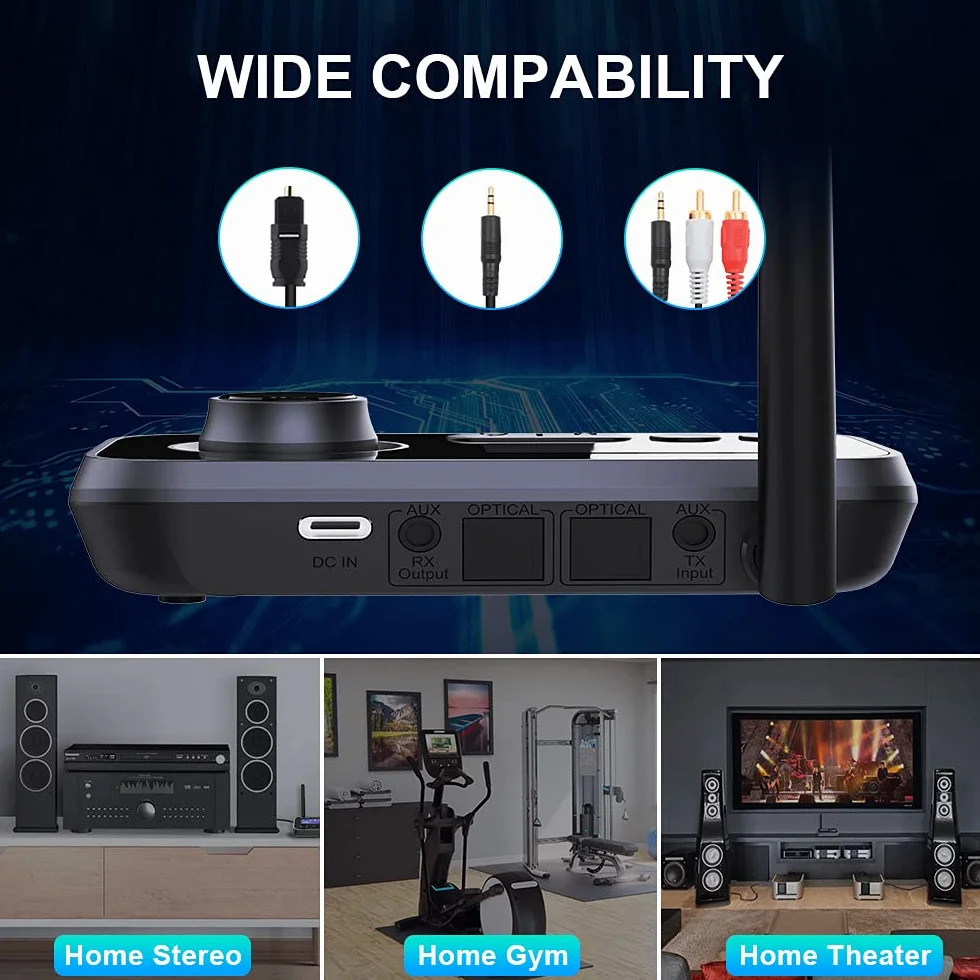 3 w 1 nadajnik Bluetooth 5.0, odbiornik na 2 słuchawki, Bluetooth, adapter audio, niska latencja, transmiter Bluetooth z przełącznikiem, regulacja głośności, AUX, optyczny, RCA do telewizora