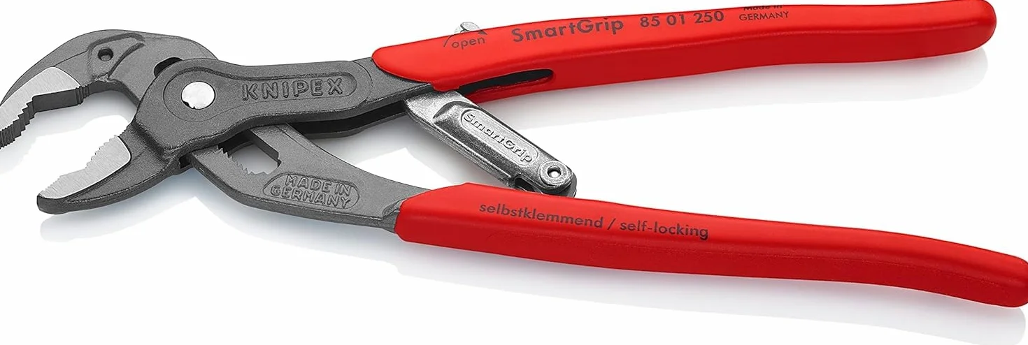 KNIPEX SmartGrip Szczypce do rur z regulacją automatyczną fosforanowana, szara z nasadkami z tworzywa sztucznego 250 mm, 85 01 250