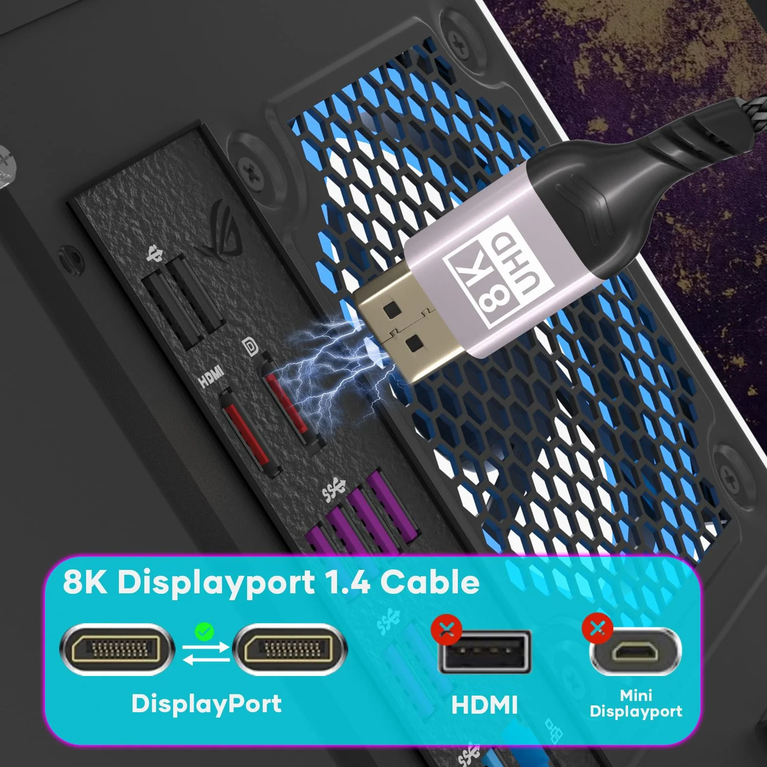 Kabel DisplayPort 1.4 5M, nylonowe złącza kabla DP wsparcie 8K przy 60 Hz, 4K przy 144 Hz / 120 Hz / 60 Hz / 2K przy 240 Hz / 165 HZ G-Sync i FreeSync / 32,4 Gbit/s/HDR10/HDCP2.2 DisplayPort-kabel do