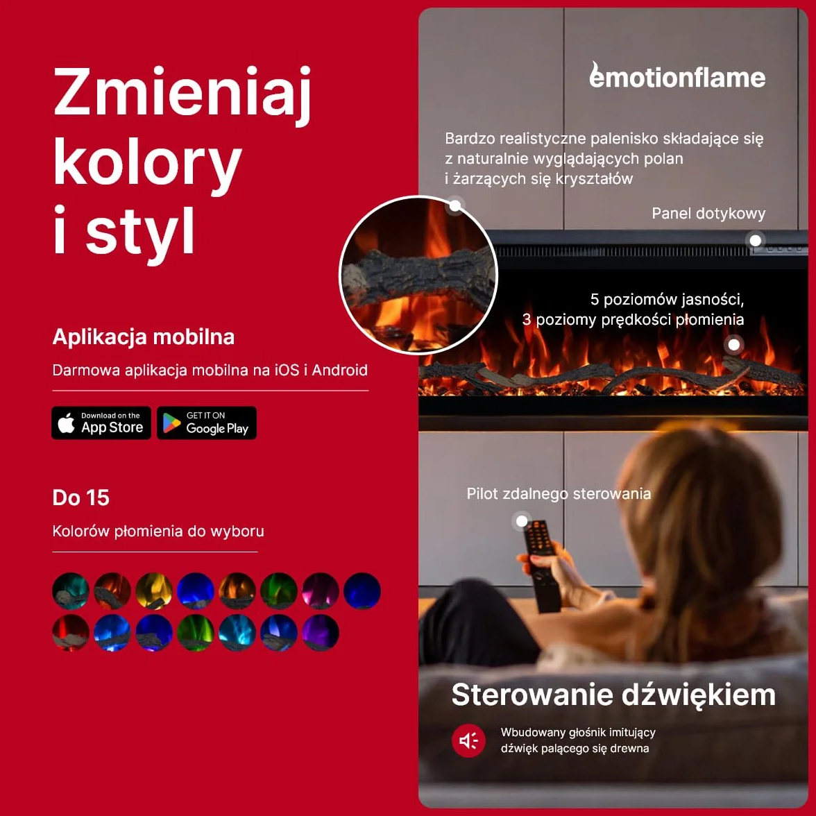 Kominek elektryczny Emotion Flame Regal 182 - ogień premium - na ścianę i do zabudowy - 182x35x12 cm - kominek LED z grzaniem 900/1800 W