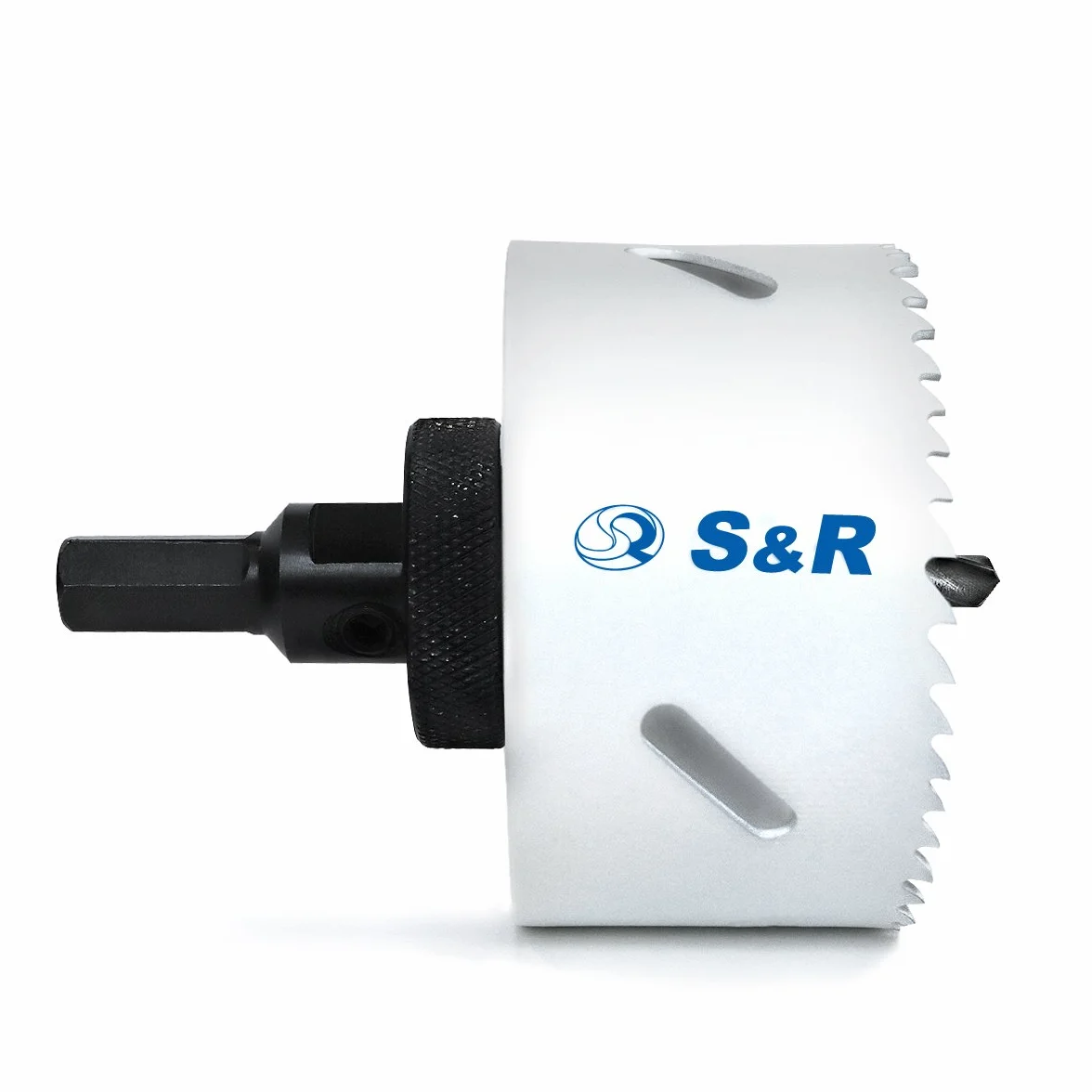 S&R Otwornica, HSS bimetal z uchwytem do otwornicy HEX – QUICK i wiertłem centrującym, uniwersalne do drewna, metalu, tworzywa sztucznego, płyt gipsowo-kartonowych (83 mm)