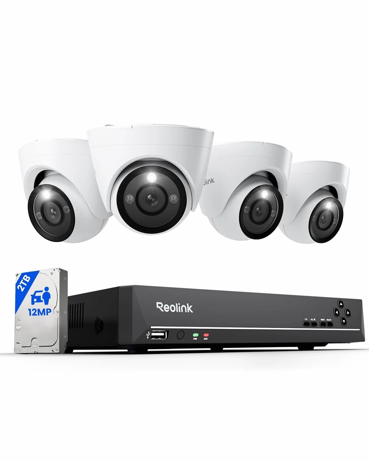 System bezpieczeństwa Reolink 12 MP z wyszukiwaniem wideo AI, detekcją osób/pojazdów/zwierząt, ochroną obwodową, kolorowym i podczerwonym noktowizorem, 2-drożnym audio, nagrywaniem 24/7, RLK8-1200D4-A