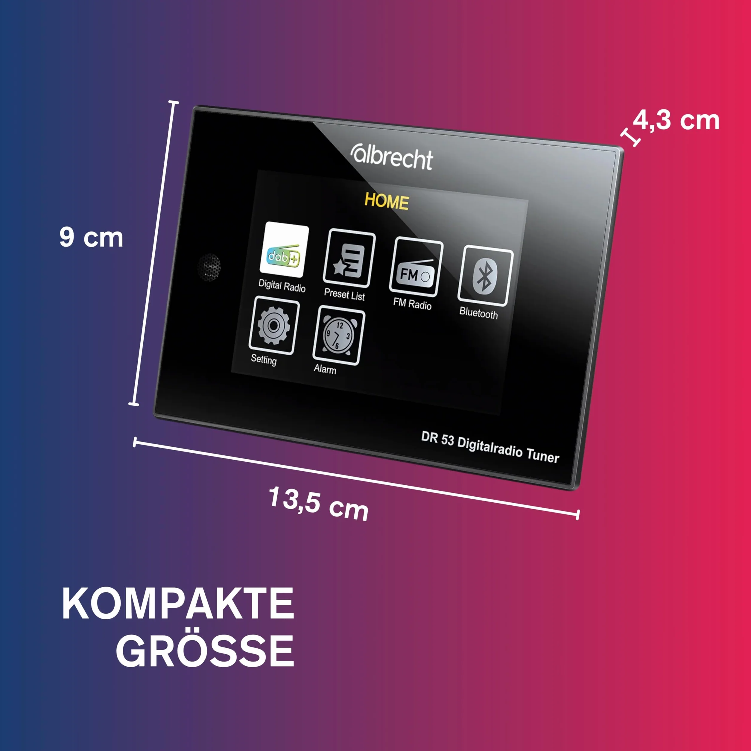 Albrecht DR53, DAB+/FM tuner radiowy, 27251, z kolorowym wyświetlaczem 4" do podłączenia do zestawu stereo z pilotem zdalnego sterowania