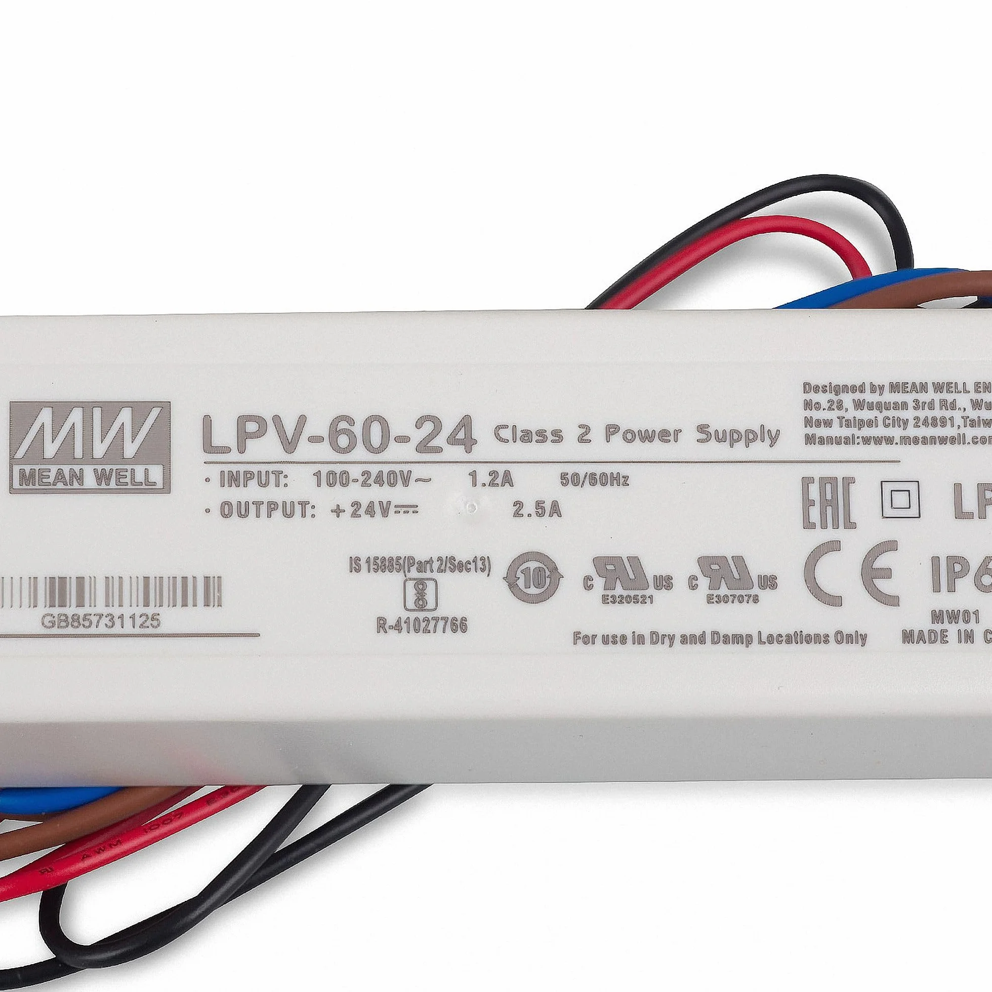 Mean Well Zasilacz LED Transformator Do Oświetlenia LED Lpv-60-24 Stałe Napięcie Ip67 Zasilacz 60 W 24 V