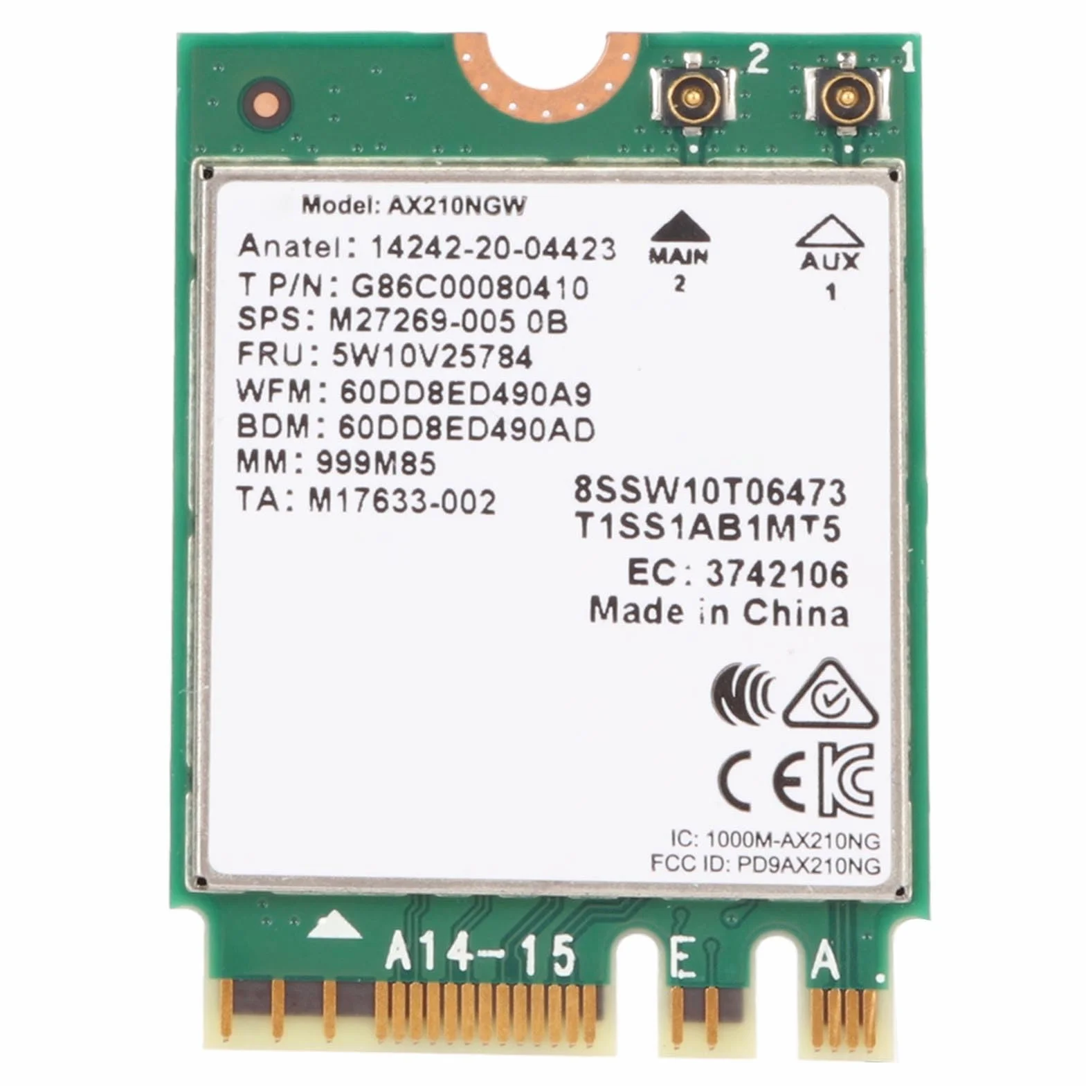 Karta Wi-Fi AX210NGW WiFi 6E M.2 do Laptopa 2.4G/574 Mb/s 5G/2400 Mb/s 6G/2400 Mb/s Bluetooth 5.3 WPA3