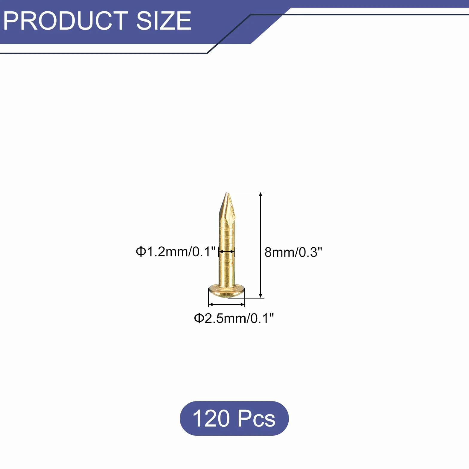 QUARKZMAN 120 szt. małe gwoździe 1,2 mm x 8 mm (Dxl) małe gwoździe mosiężne gwoździe do małych gwoździ do ozdobnych pudełek DIY drewno akcesoria do domu, odcienie mosiądzu