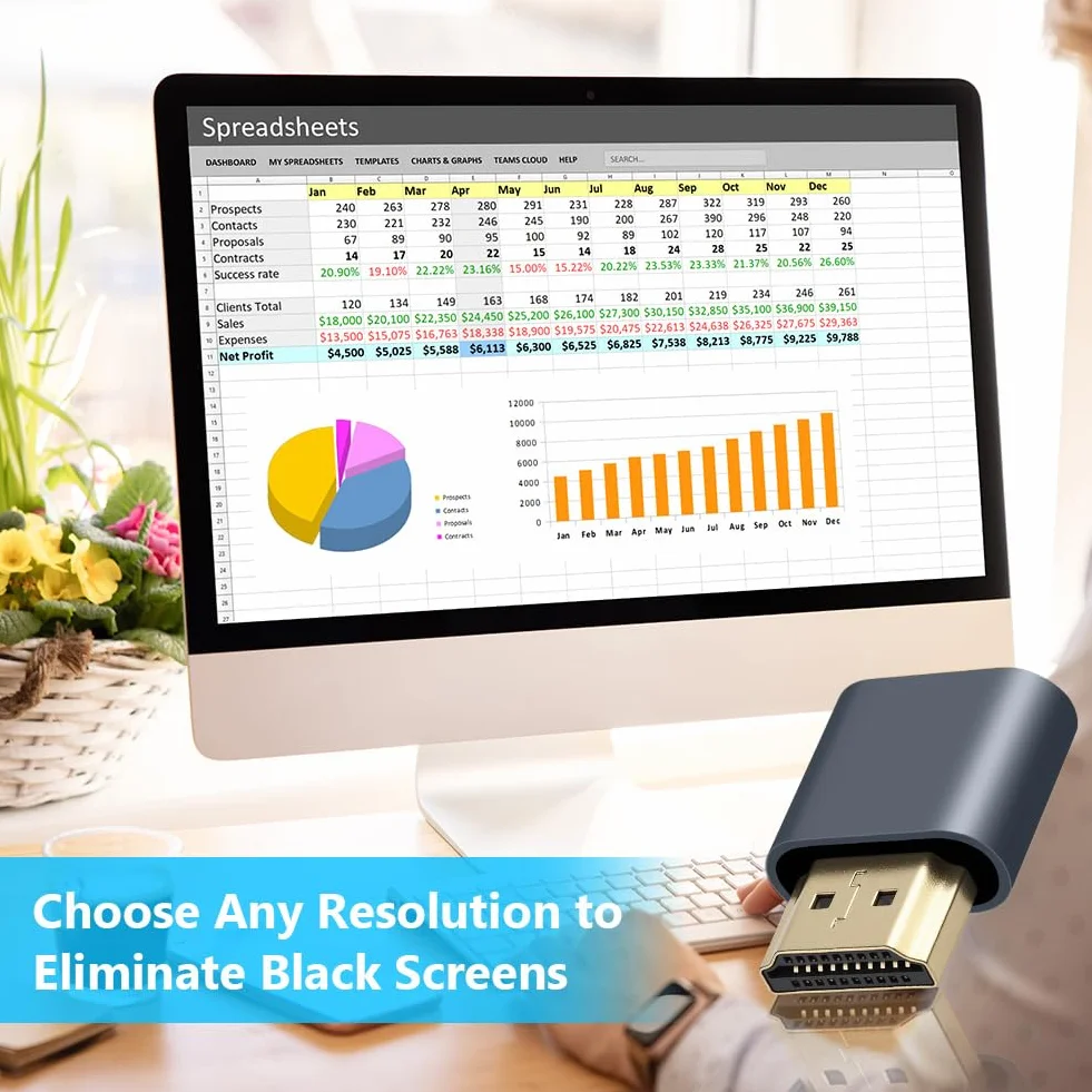 AXFEE Wtyczka HDMI Dummy 4K@60Hz 3840x2160 Monitor Wirtualny Emulator HDMI Adapter USB-C na HDMI