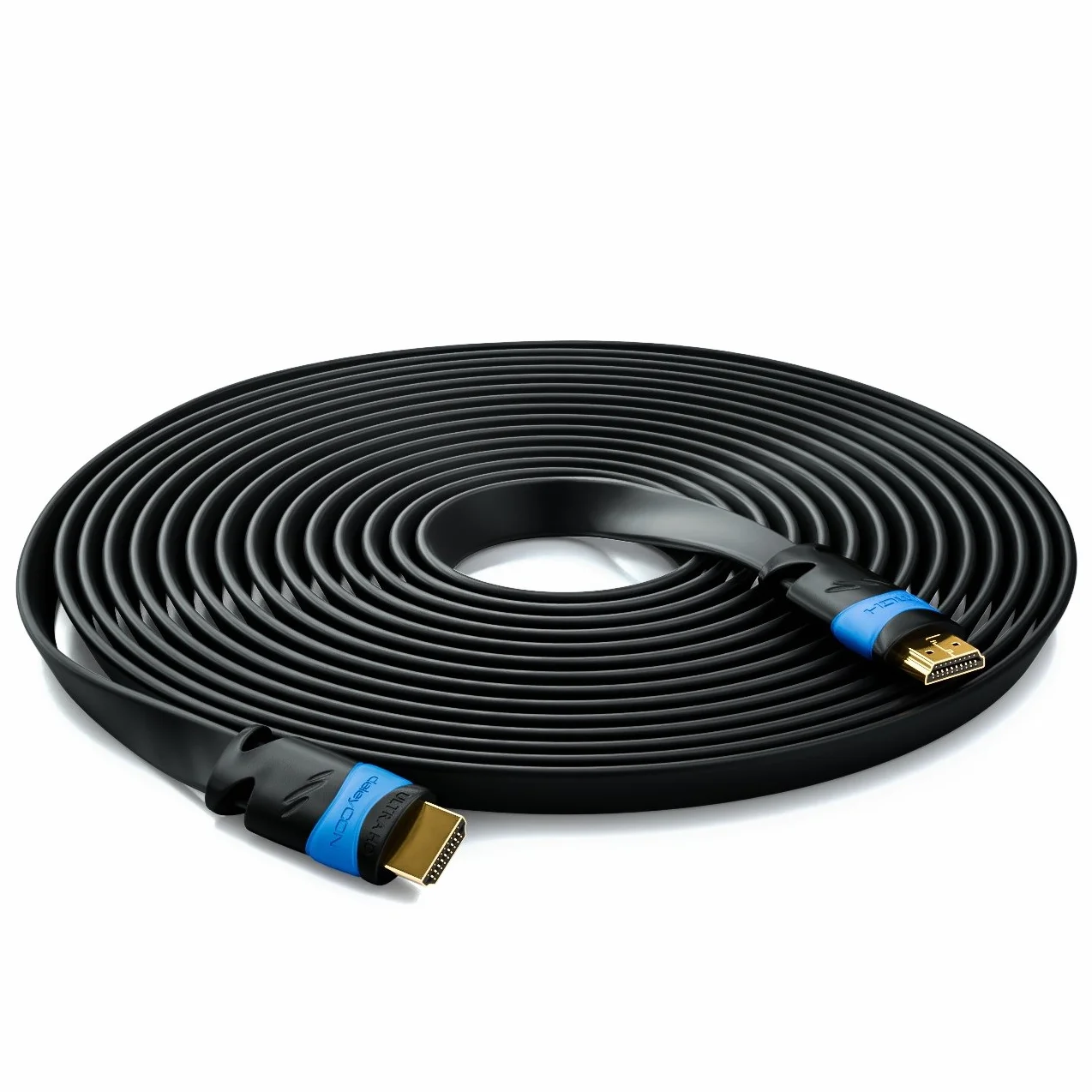 deleyCON 2m Płaski Kabel HDMI - Kompatybilny z HDMI 2.0 do 1.4 - UHD 4K HDR 3D 1080p 2160p ARC - High Speed z Ethernet - Czarny