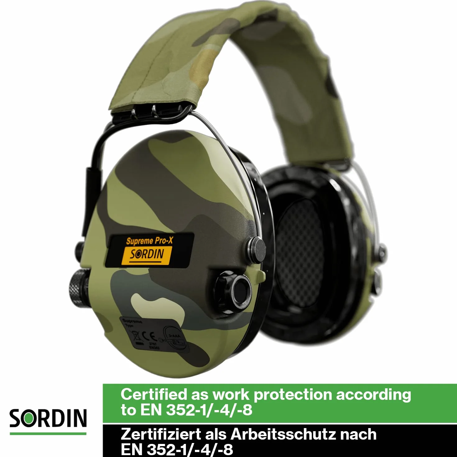 Sordin Pro-X LED - aktywny ochronnik słuchu dla myśliwych - EN 352 - żelowa poduszka i skórzany pasek