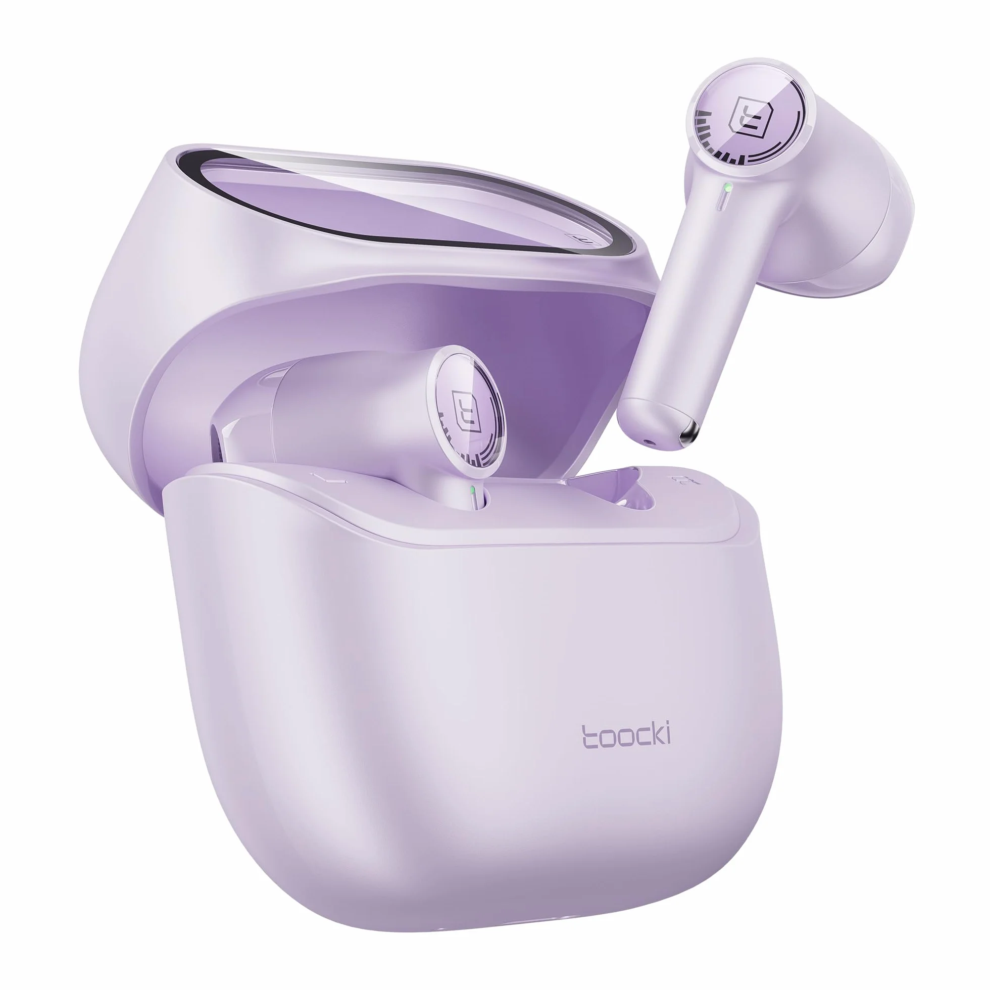 toocki ENC Bezprzewodowe słuchawki douszne z redukcją szumów, słuchawki Bluetooth 5.3, przetworniki 13 mm, głęboki basowy dźwięk stereo, 4 mikrofony, wyraźne połączenia ENC, krystaliczna obudowa
