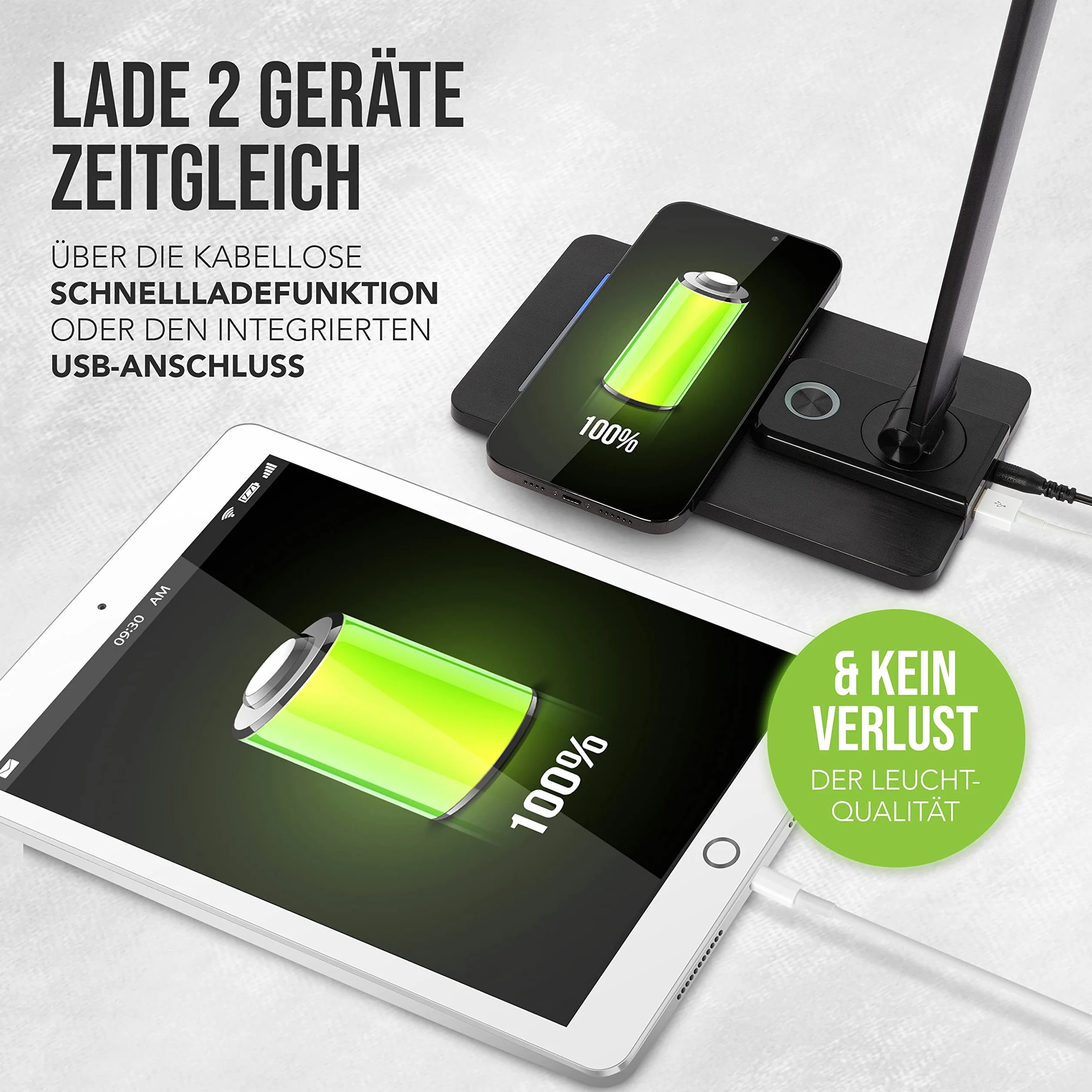 SMARTIVE | Designerska lampa biurkowa z funkcją bezprzewodowego ładowania – lampa biurowa LED z bezprzewodowym ładowaniem 10 W – przyjazne dla oczu światło ściemniane i ładowanie bez kabla | czarna +