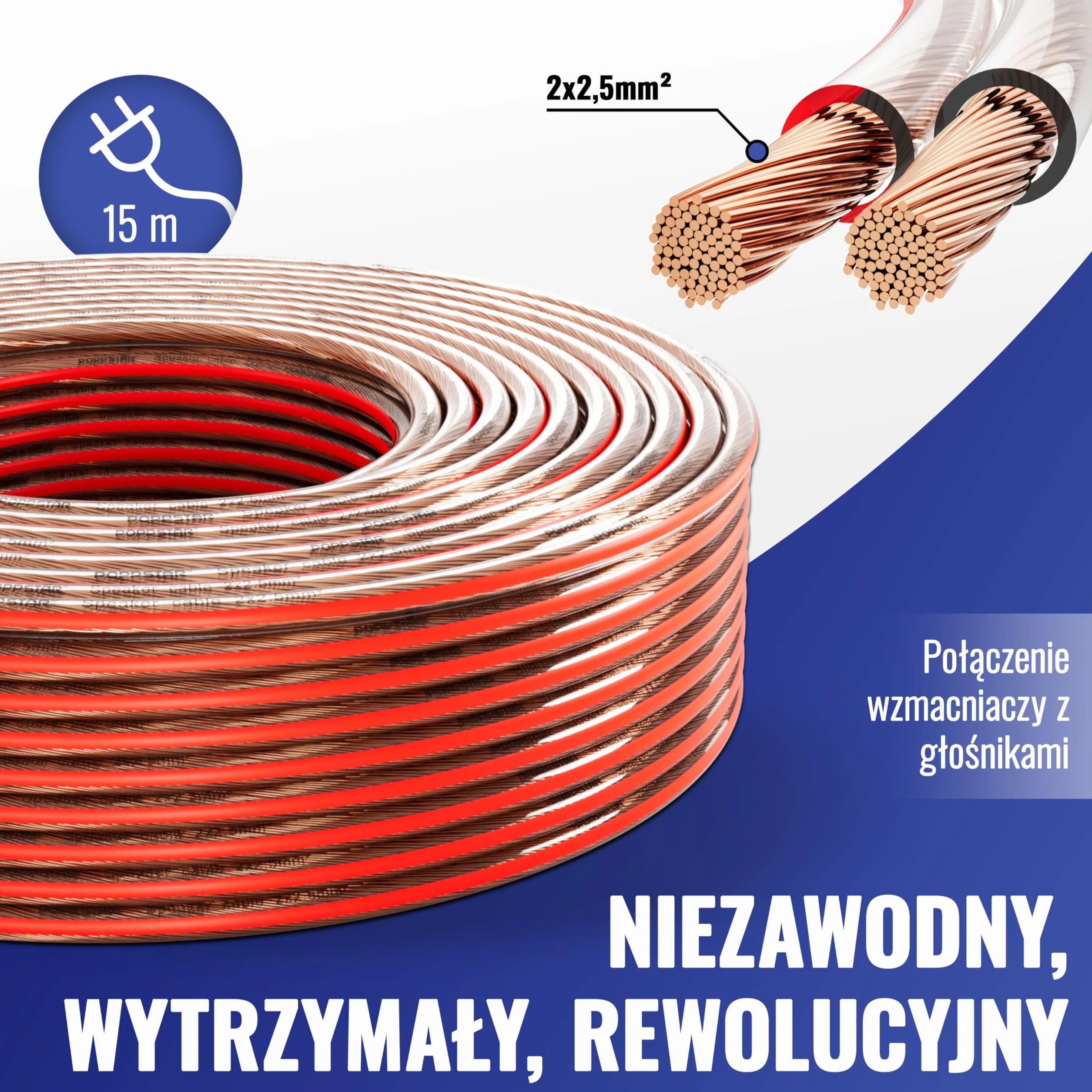 Poppstar kabel głośnikowy 15 m 2x2,5 mm² OFC 99,99%