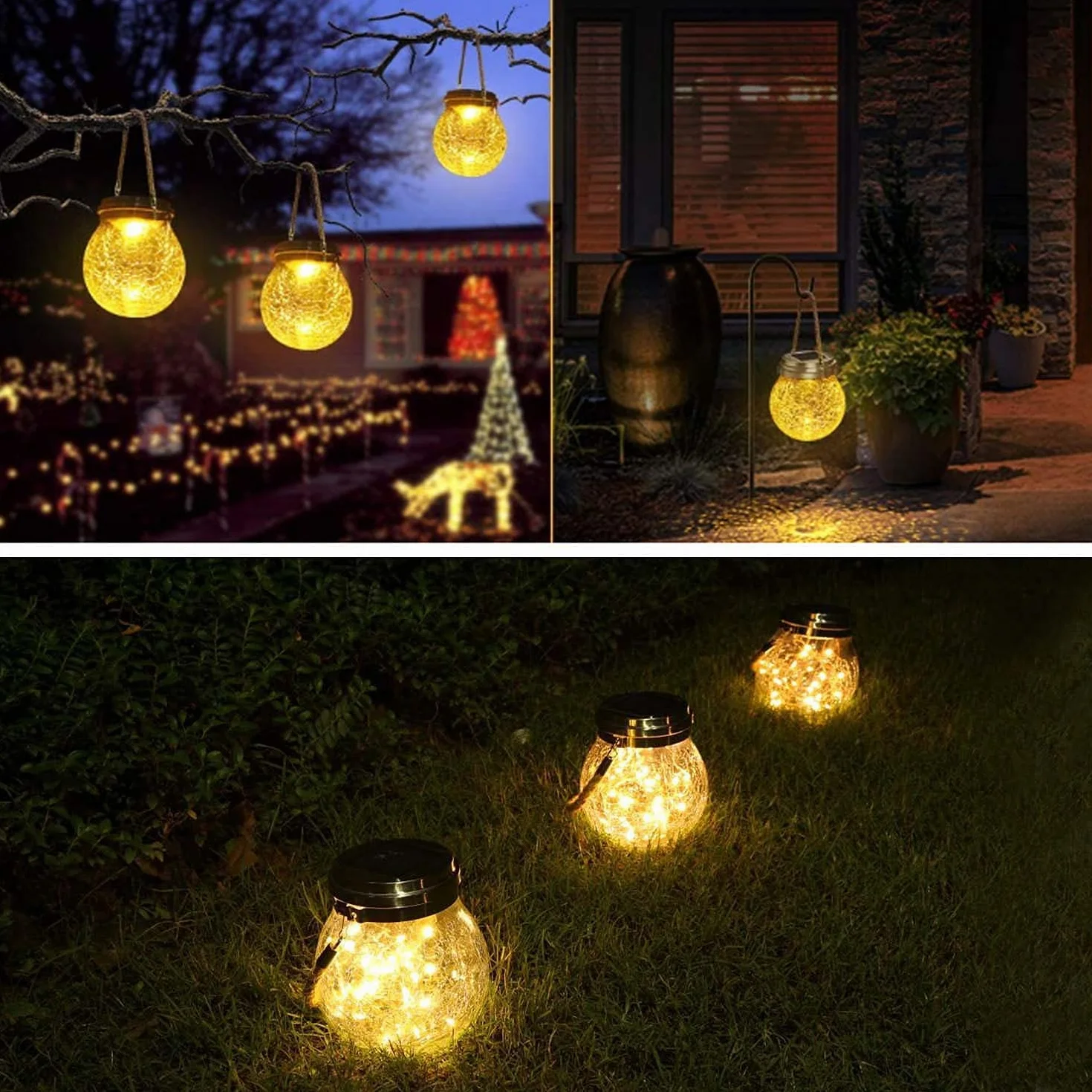 Lampy solarne ogrodowe - XRR 2 sztuki 30LED solarna latarnia wisząca szklana latarnia lampa solarna stołowa do zewnątrz IP65 wodoszczelna lampa solarna stołowa do patio, imprezy, dekoracje