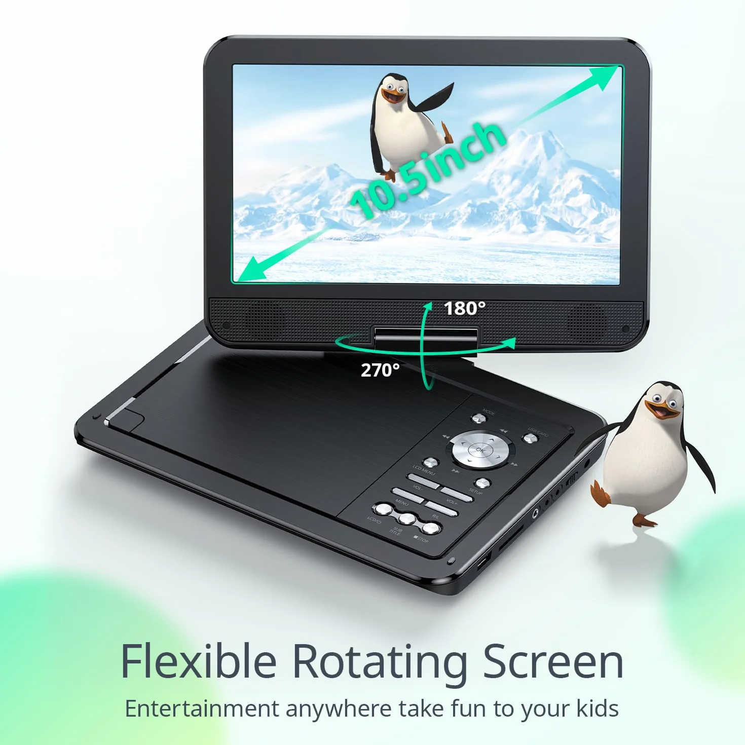 YOTON 10,5" Przenośny Odtwarzacz DVD z 12,5" Ekranem Obrotowym HD