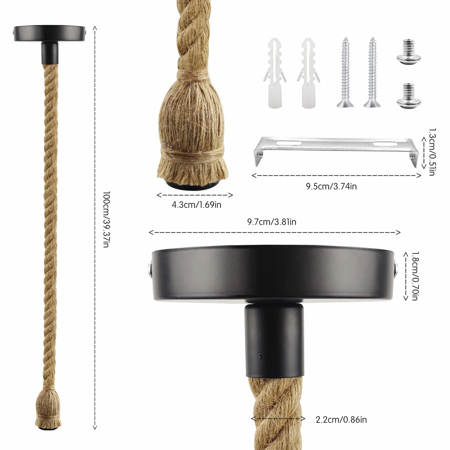 Lampa w stylu retro, E27, z liną konopną, 100 cm, lina konopna, wiszące światło do kuchni, domu, kawiarni, baru, magazynu, gospodarstwa rolnego, oświetlenie sufitowe (bez żarówki)