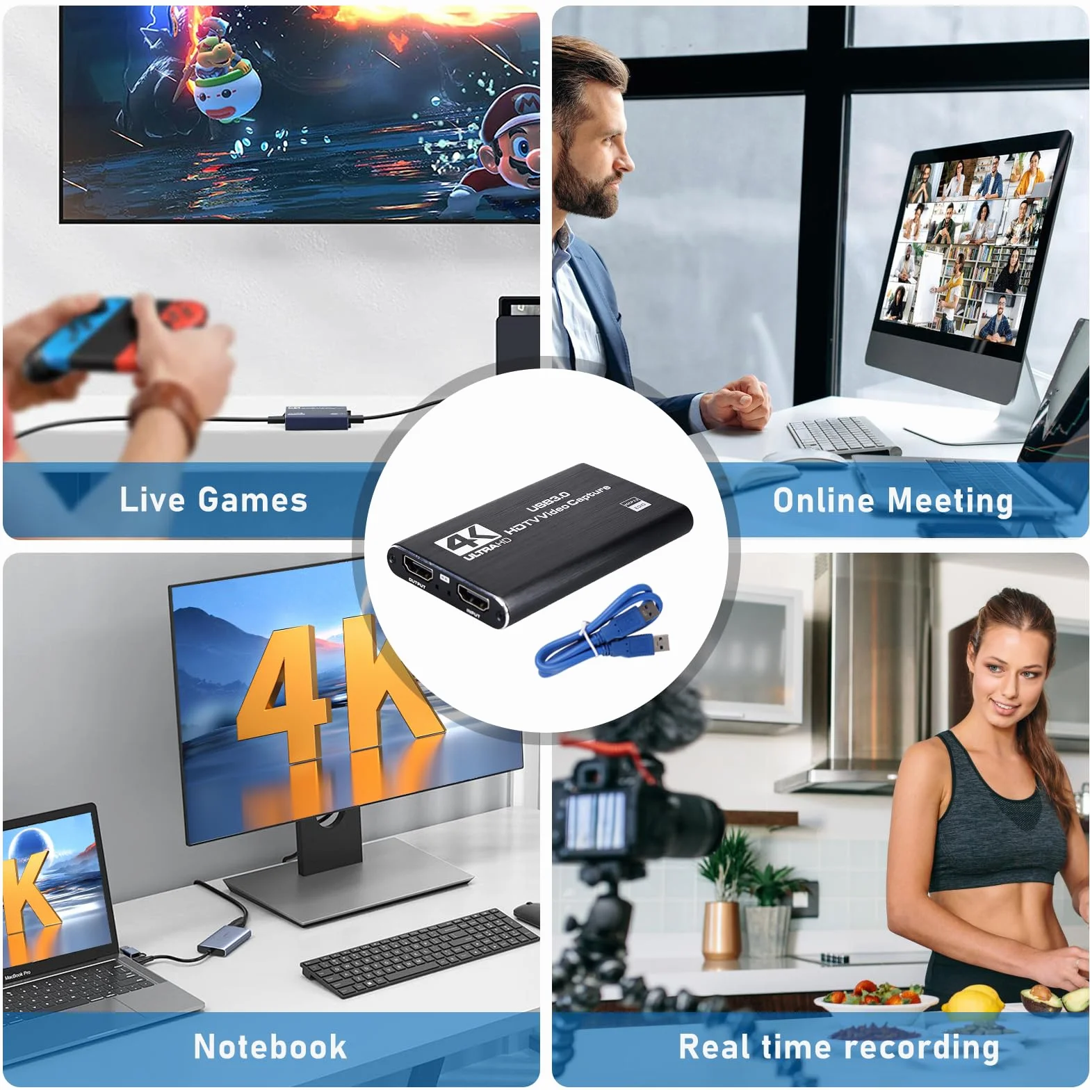 Karta przechwytywania 4K HDMI USB 3.0 z Loop-Out 1080P 60FPS do PS5 Xbox Switch OBS