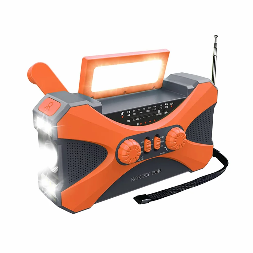 Radio korbowe AM/FM z ładowarką telefonu, akumulator 10000 mAh, latarka LED SOS
