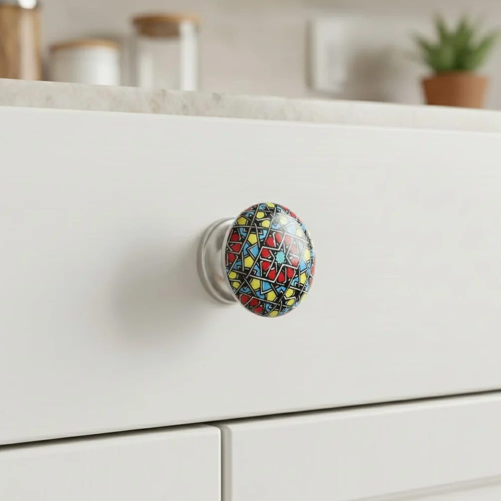 Zestaw 10 ręcznie malowanych pokrętła ceramicznych w różnych kolorach i kształtach. Ręcznie robione uchwyty do szafek, szuflad, komód i wieszaków. Klasyczne pokrętła ceramiczne średnicy 40mm